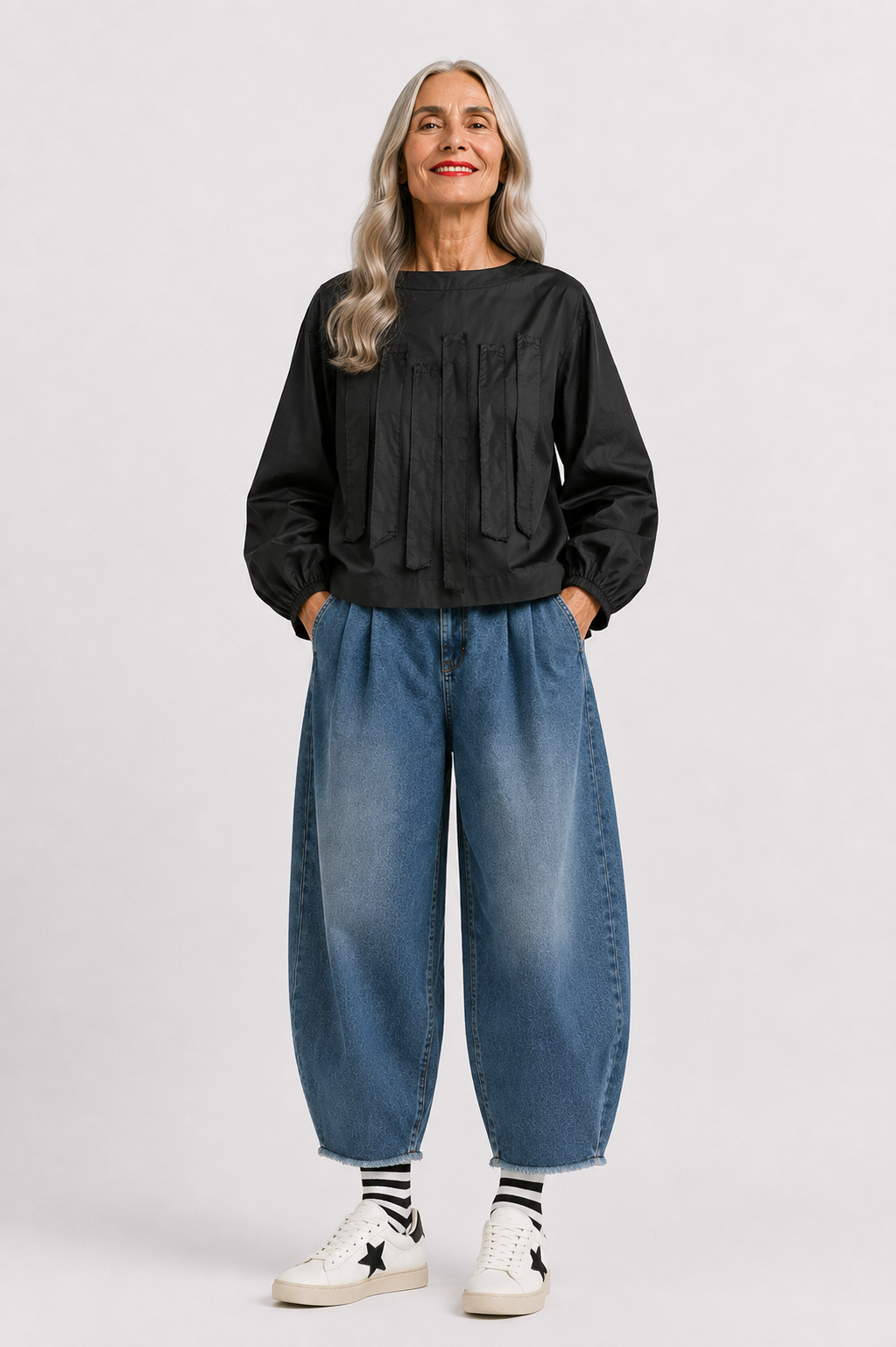 226B10 Taft Light Shirtbluse mit Bändern NERO