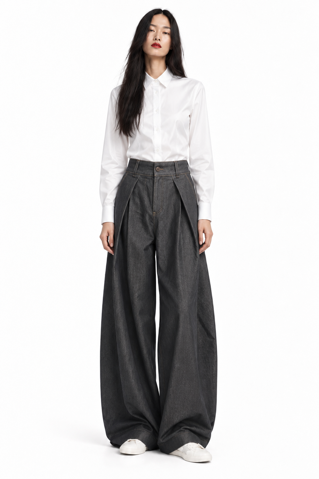 226H05 Lässige, weite Hose „JEANS LIGHT“ mit Scherenfalte ANTHRA