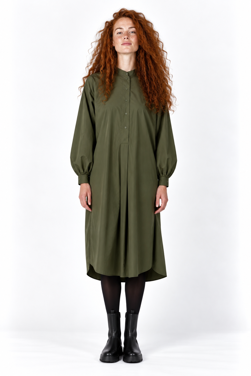 226B08 Super lässiges Longhemd-Kleid aus Cotton Stretch OLIV