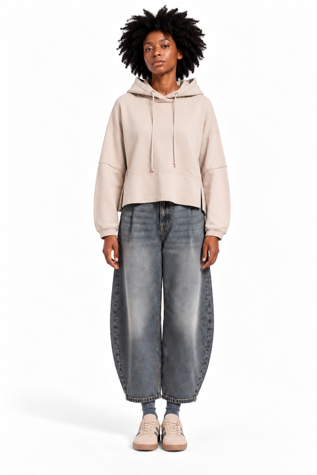 226P15 Lässiger, weiter Sweat Pulli mit Kapuze SAND