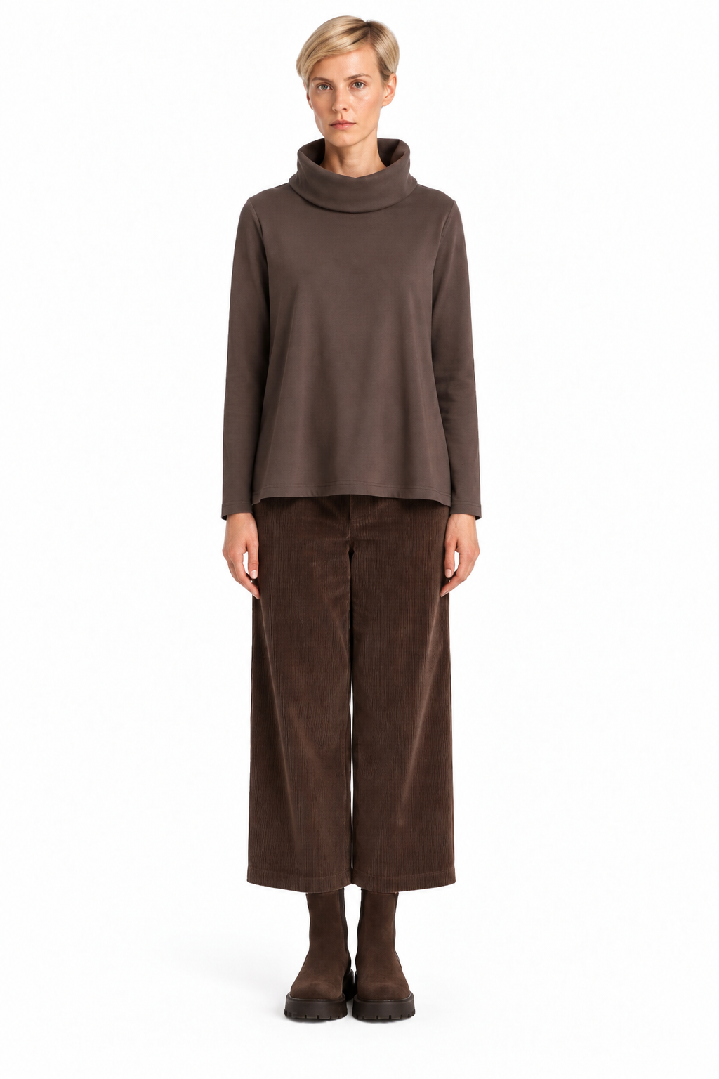 226S10 Cooles Kragenshirt A-Form aus Viscose-Jersey BRAUN