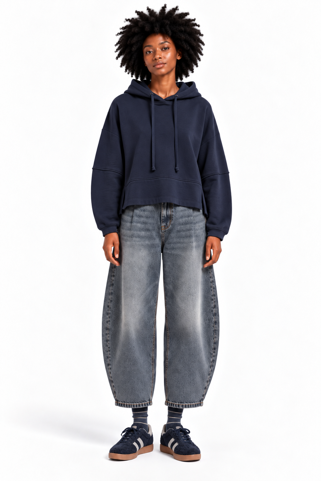 226P15 Lässiger, weiter Sweat Pulli mit Kapuze DARKNAVY