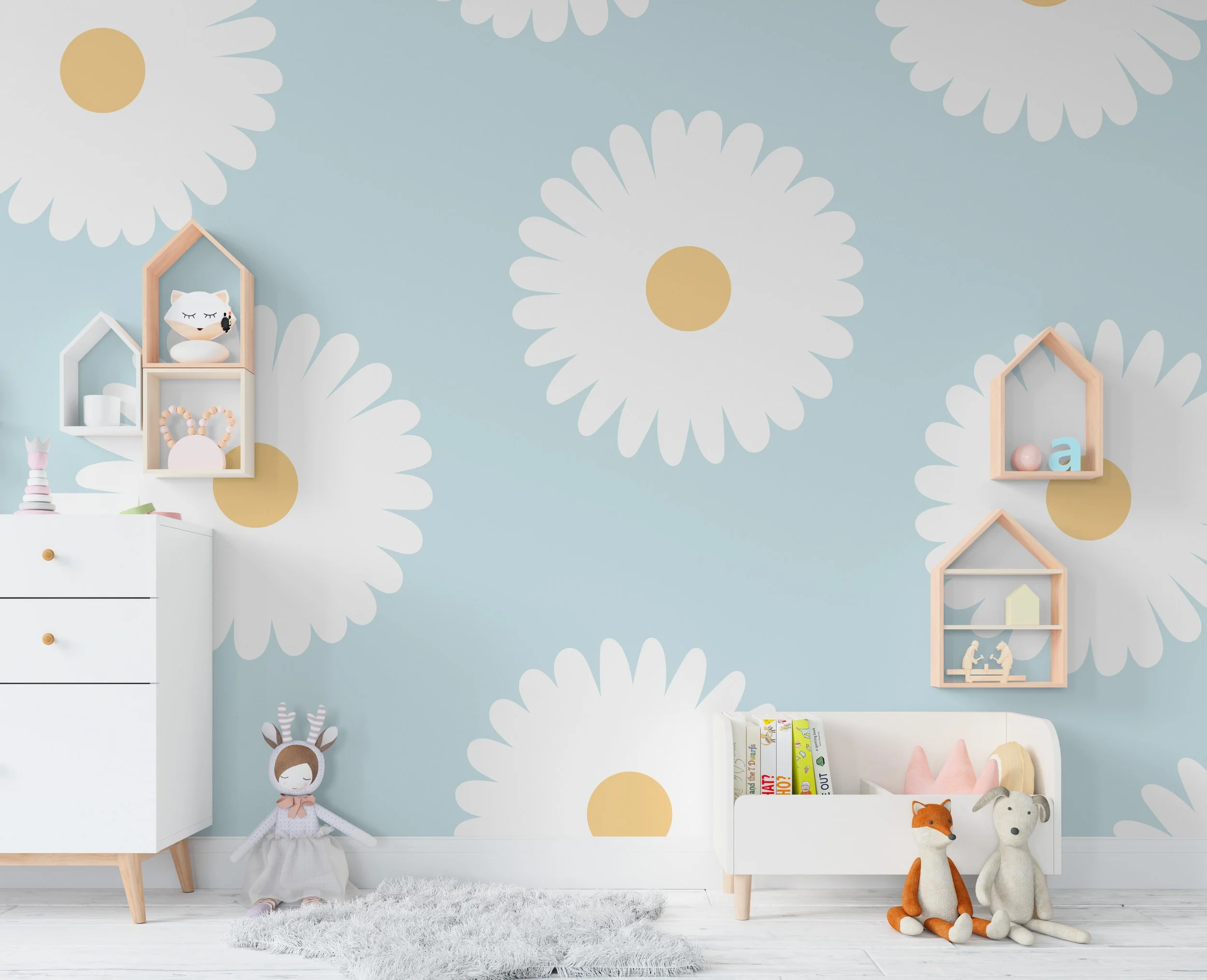 Papier peint avec grosses marguerites 