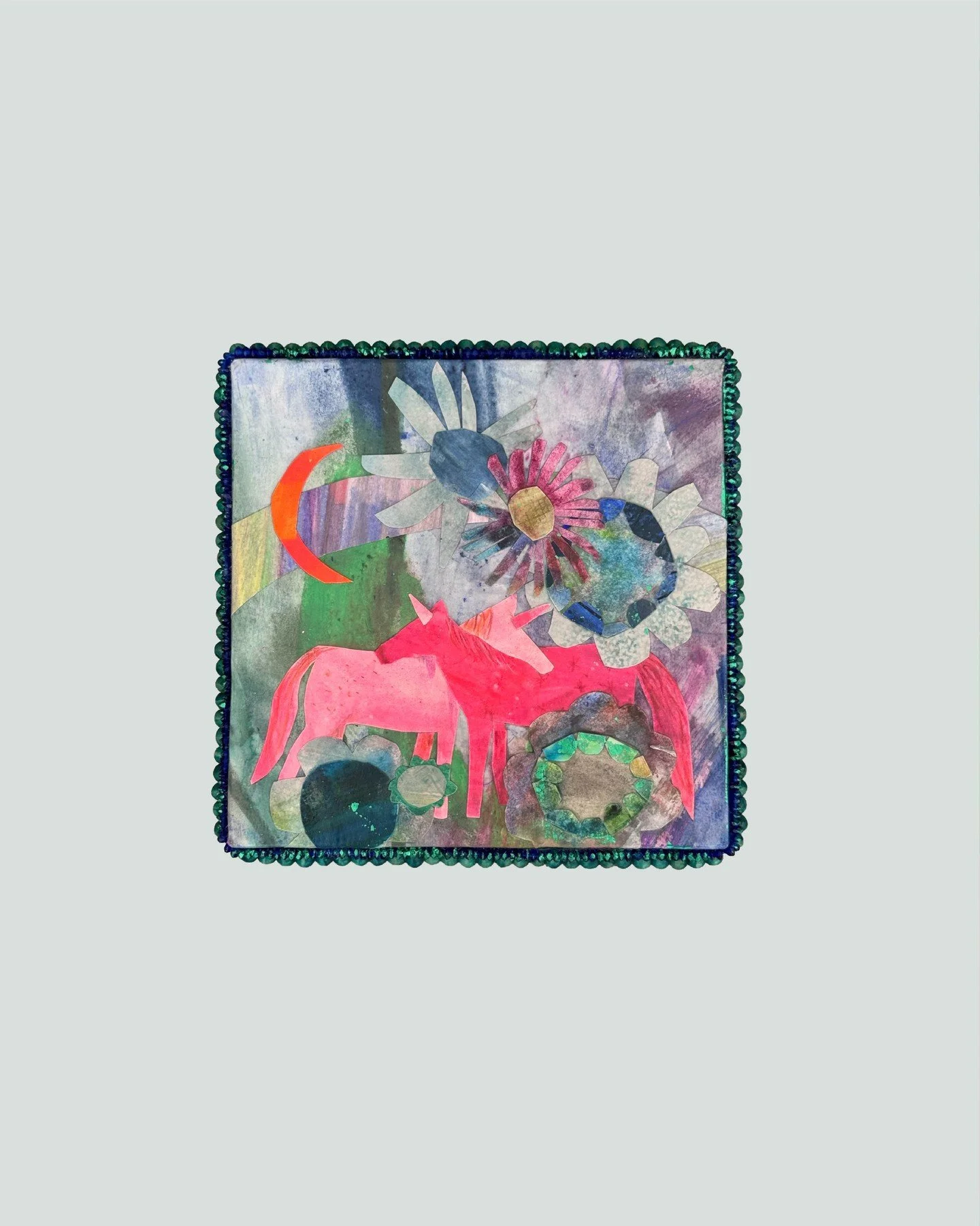 Where the Gentle Creatures Gather
  - Mixed media collage on board
with repurposed double beaded frame
 200 x 200mm 

Heaven + Home Exhibition
@apollo_bay_arts_inc_gallery 
3&ndash;8 April, 10am&ndash;4pm daily