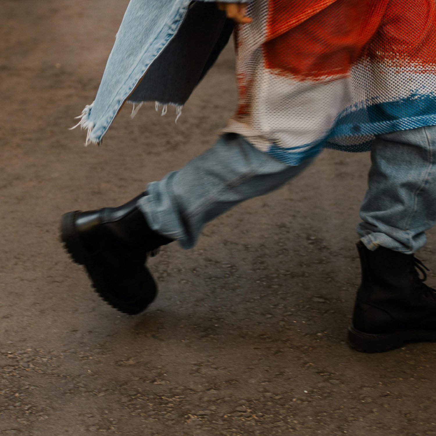 One of our talent walking in the street capturing content