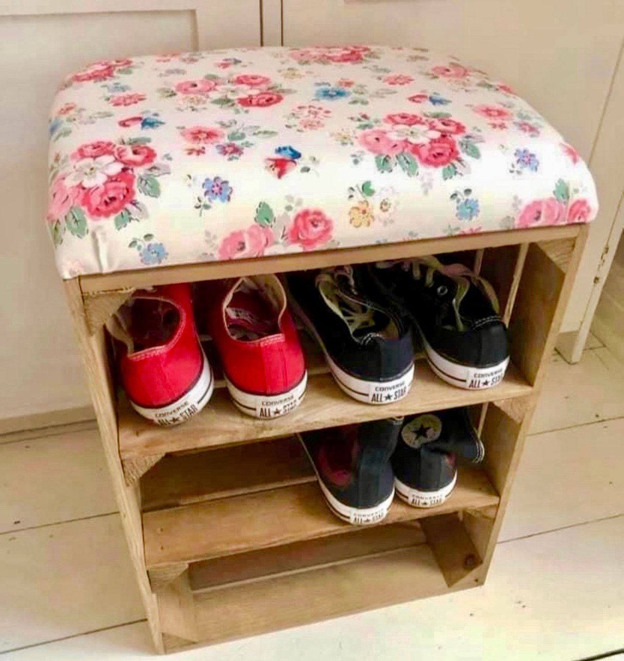 Upholstered shoe crate (made to order)