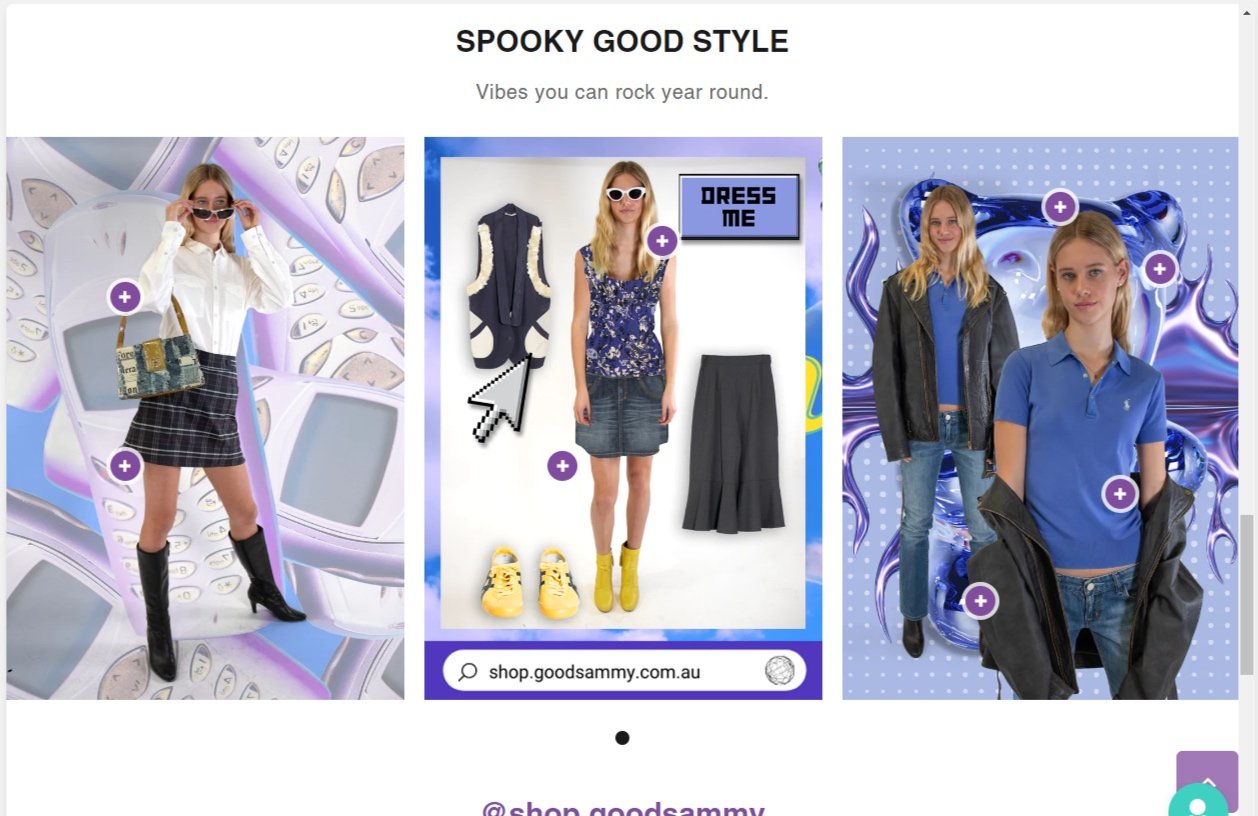 Collage of three images showcasing trendy outfits and accessories for a spooky good style, including a girl in a white shirt and plaid skirt with sunglasses, a fashion style book and clothing options with yellow shoes and yellow socks, and two girls 