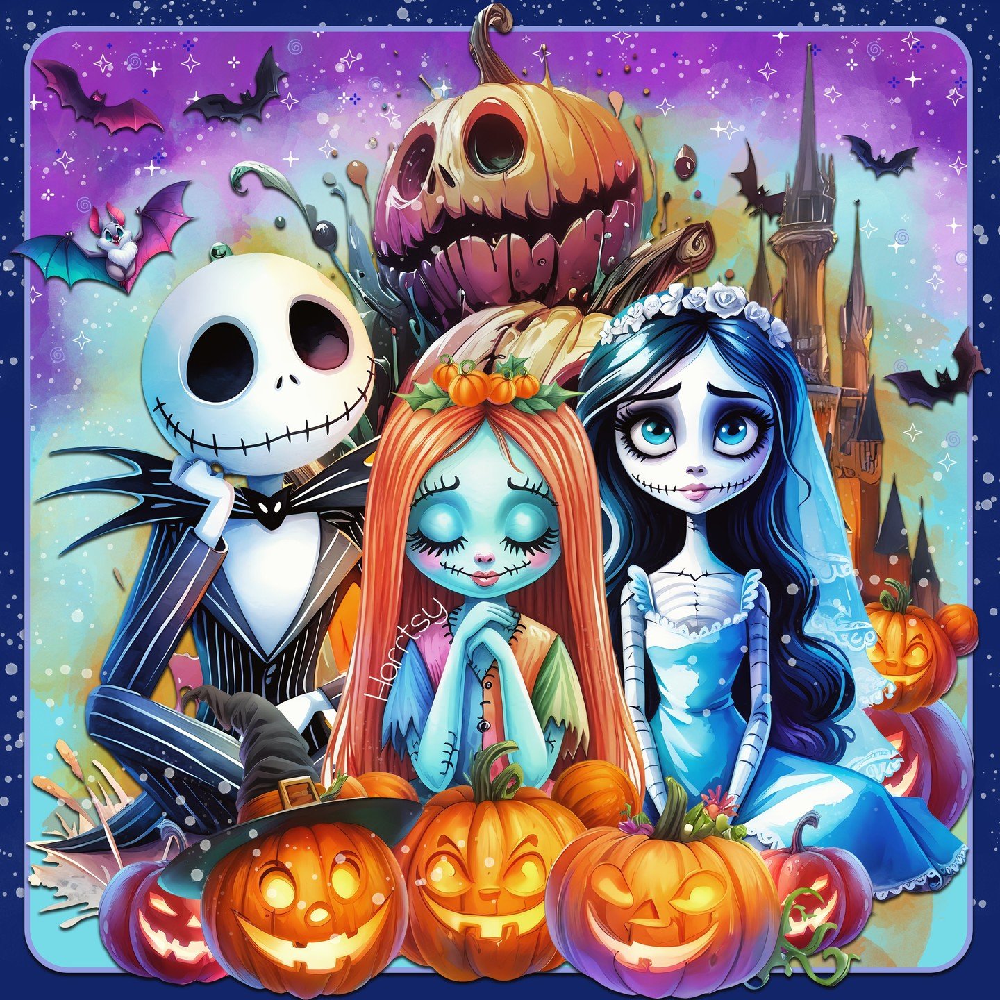 Coming this Monday to my shop as the new discounted image for the month! Jack, Sally and Emily are featured in this Spooky yet Dreamy Halloween clip art. Get it before the month and be ready for the season!

#disney #disneyart #disneyai #jackskelling