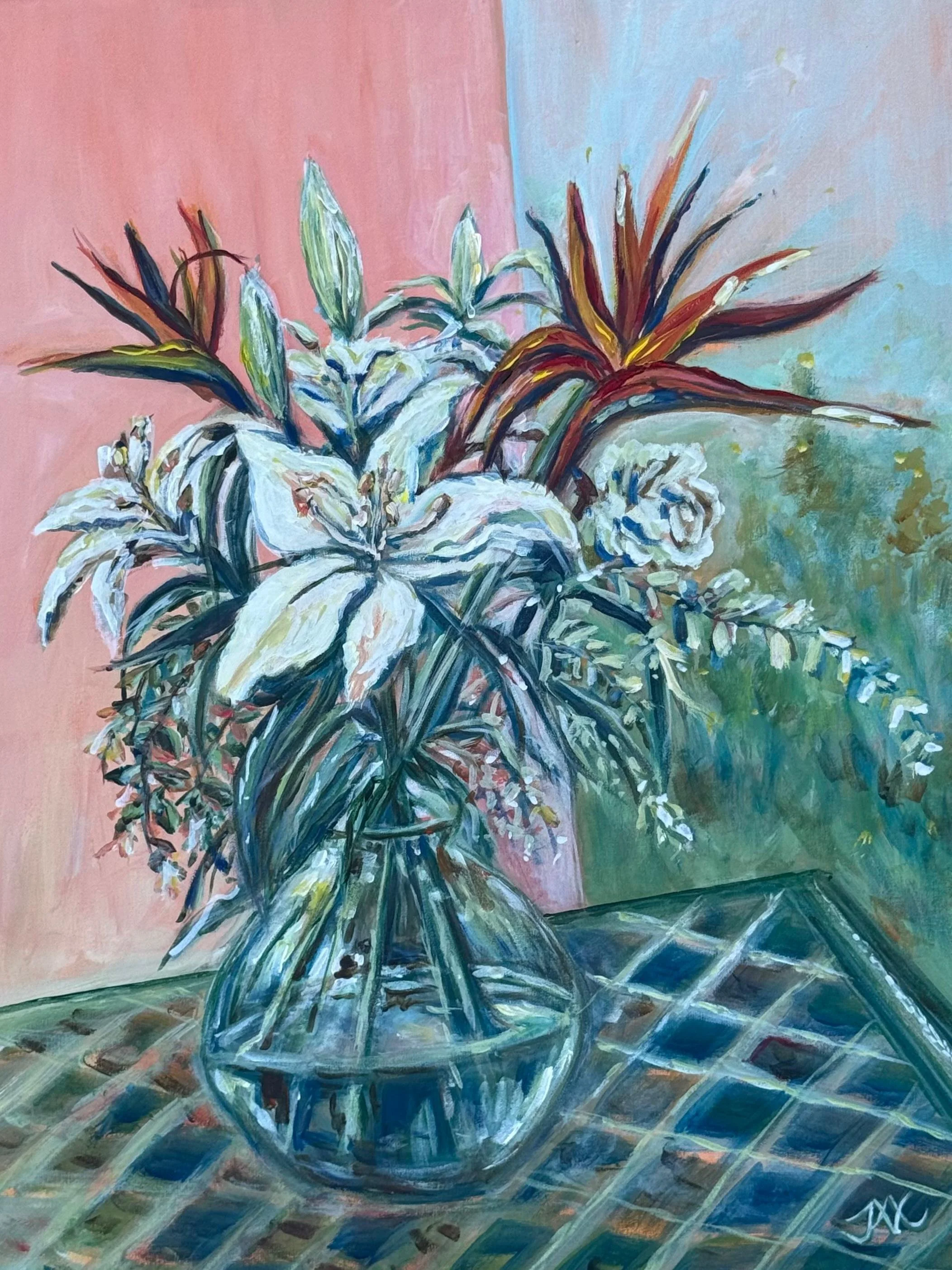 Jax Kwok, Lilies on Paradise, Acrylic, 16x12x2in