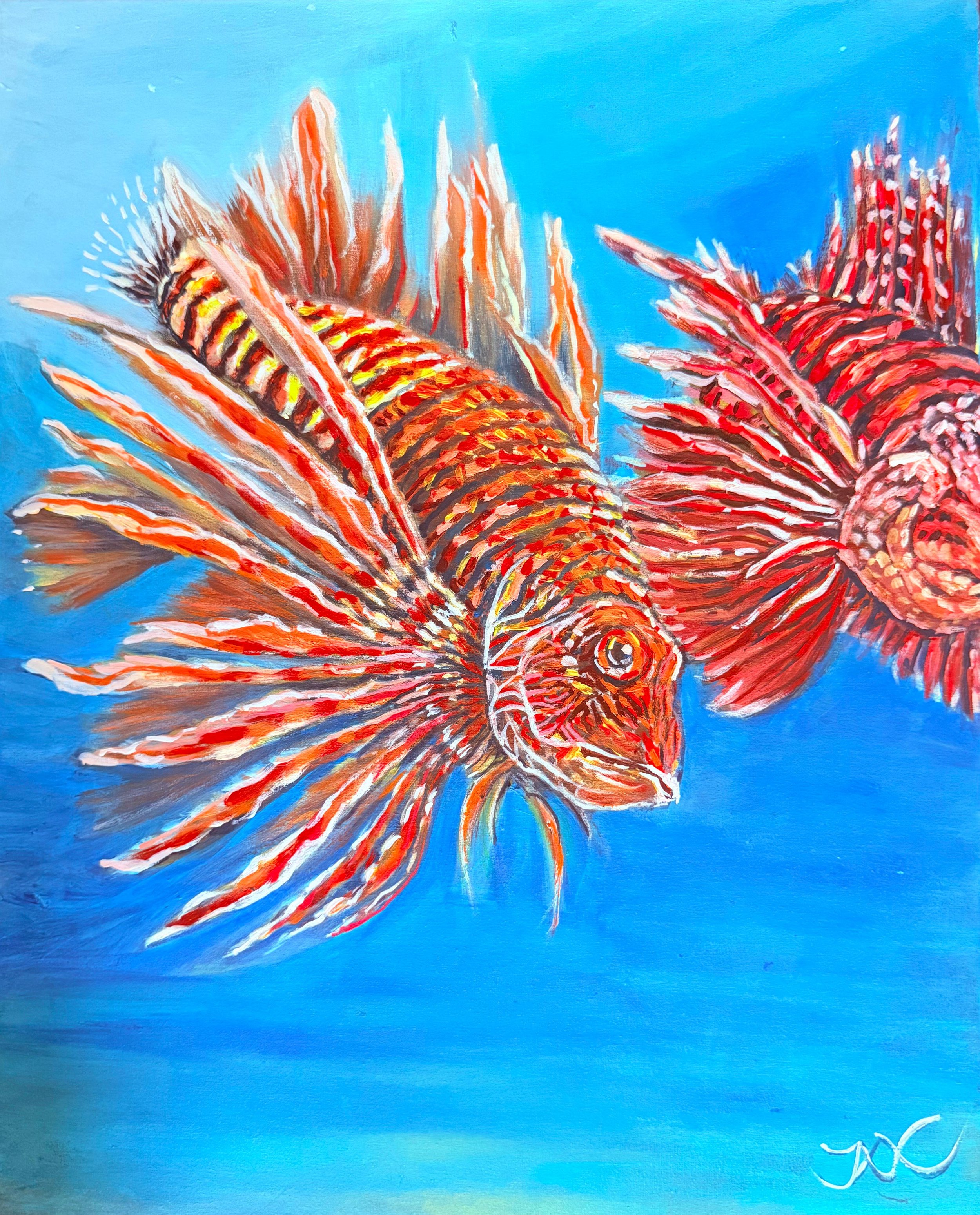 Jax Kwok, Dance with Fire and Water, Acrylic, 16x20x2in