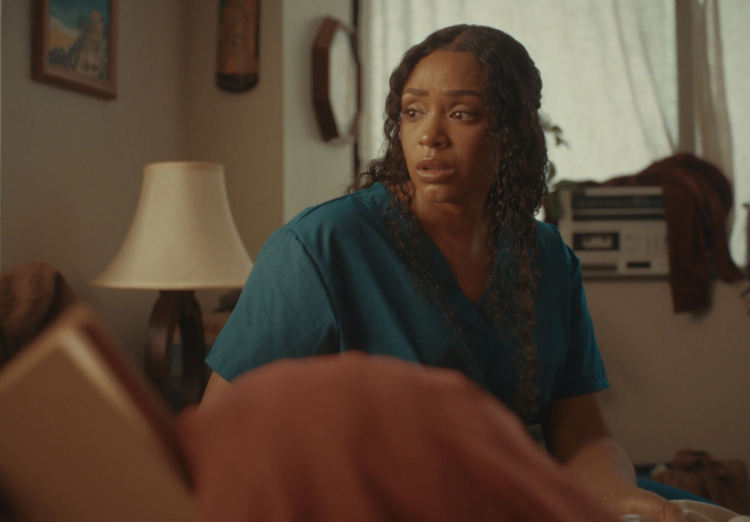 Chantal Riley in an emotional moment on the set of Sugar Dumpling, written and directed by Tristan Barrocks 