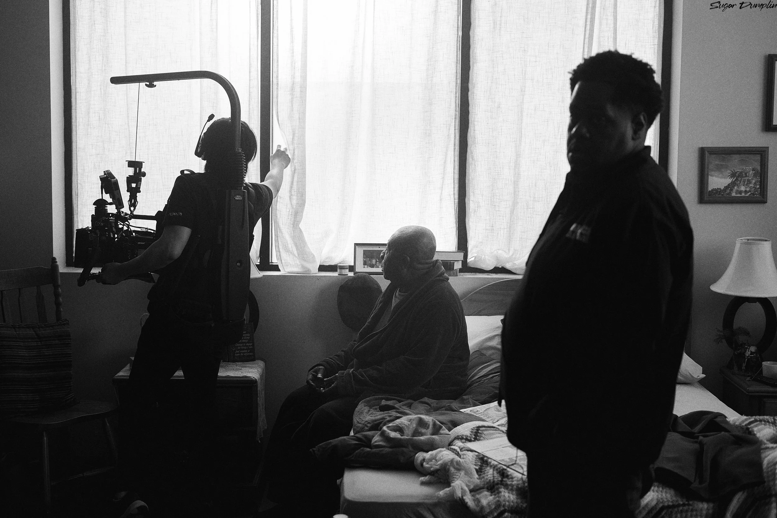 Tristan Barrocks, Angel Navarro the third, and Oliver Samuels on the set of the short film Sugar Dumpling. 