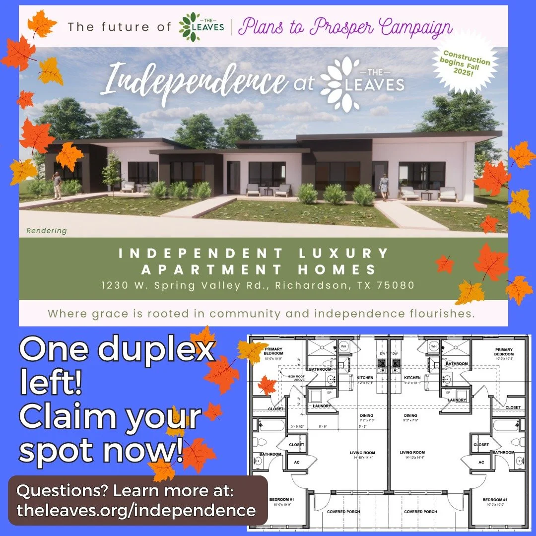 🍁What's your plan for the future? 🏡The Leaves is now offering Active/Independent Living on our property in Richardson, TX. 🏗Construction has started!🚀 
🔗Click link in bio to learn more.
.
#ChristianScienceRetreat #RestAndRenewal #SpiritualRest #