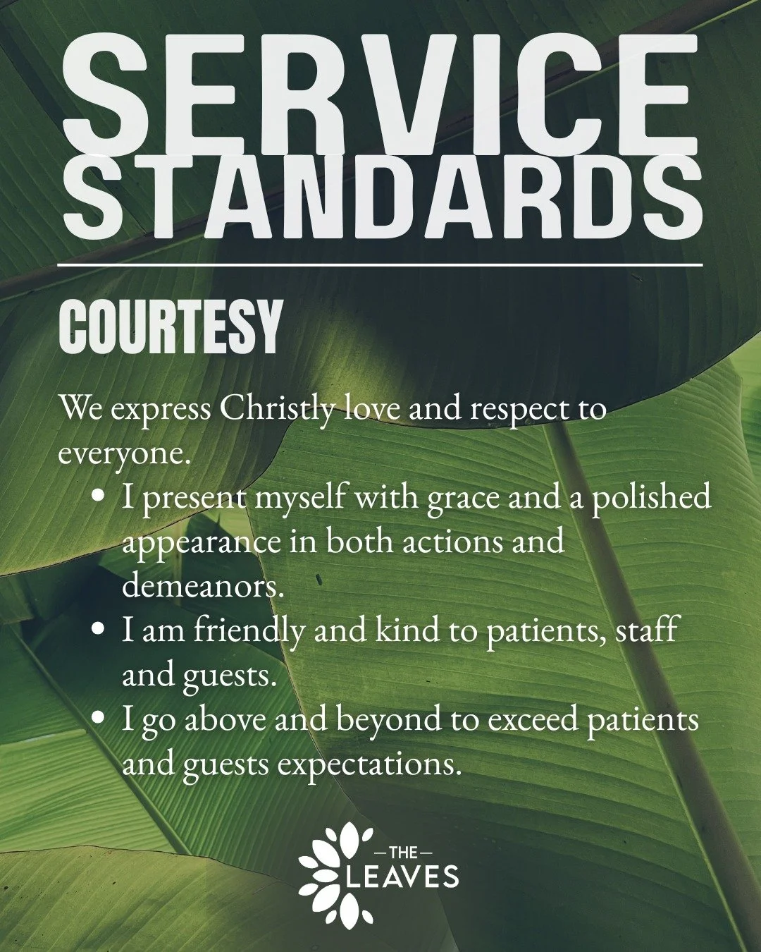 🌿As a commitment to continuing to serve our patients and community with excellence, we adhere to five Service Standards.
🍃Today, we focus on Courtesy: 
We express Christly love and respect to everyone.
&bull; I present myself with grace and a polis