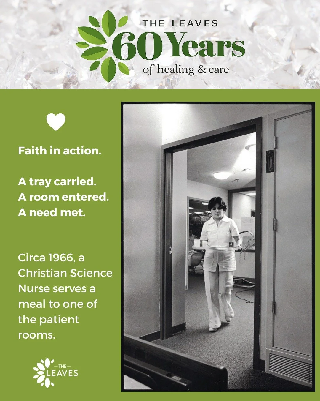 Faith in action.

A tray carried.
A room entered.
A need met.

For 60 years, the work at The Leaves has been both practical and prayerful &mdash; meals prepared, beds tended, patients supported.

💚 It is holy work done in ordinary moments.
.
🌿 Exce