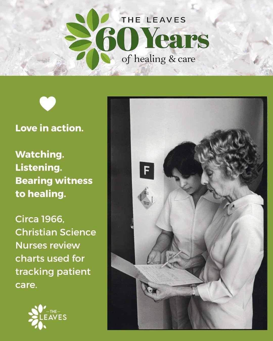 Christian Science nursing has always been about careful thought.

Watching.
Listening.
Bearing witness to healing.

For 60 years, this sacred work has been carried forward &mdash; one patient, one shift, one prayerful decision at a time.

The methods