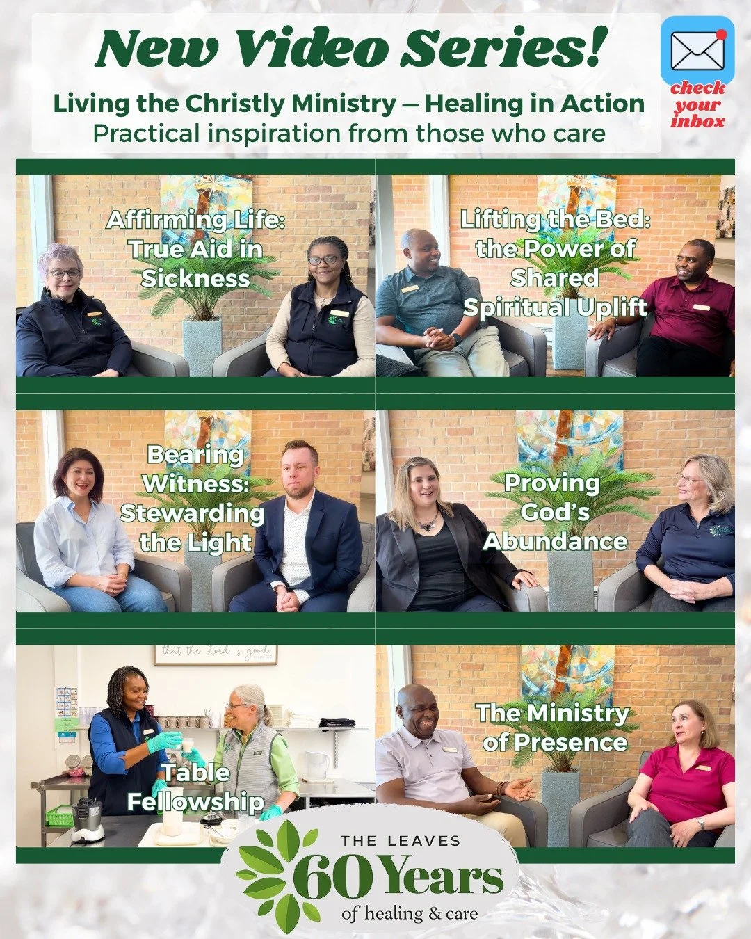 It's here! 📥 Our new video series has dropped! 🎉 Check for the email in your inbox or visit theleaves.org/60th-anniversary (🔗 in bio).
.
#videoseries #ourgifttoyou #christlyministry #healinginaction #care #60thAnniversary #60yearsofcare #diamondAn