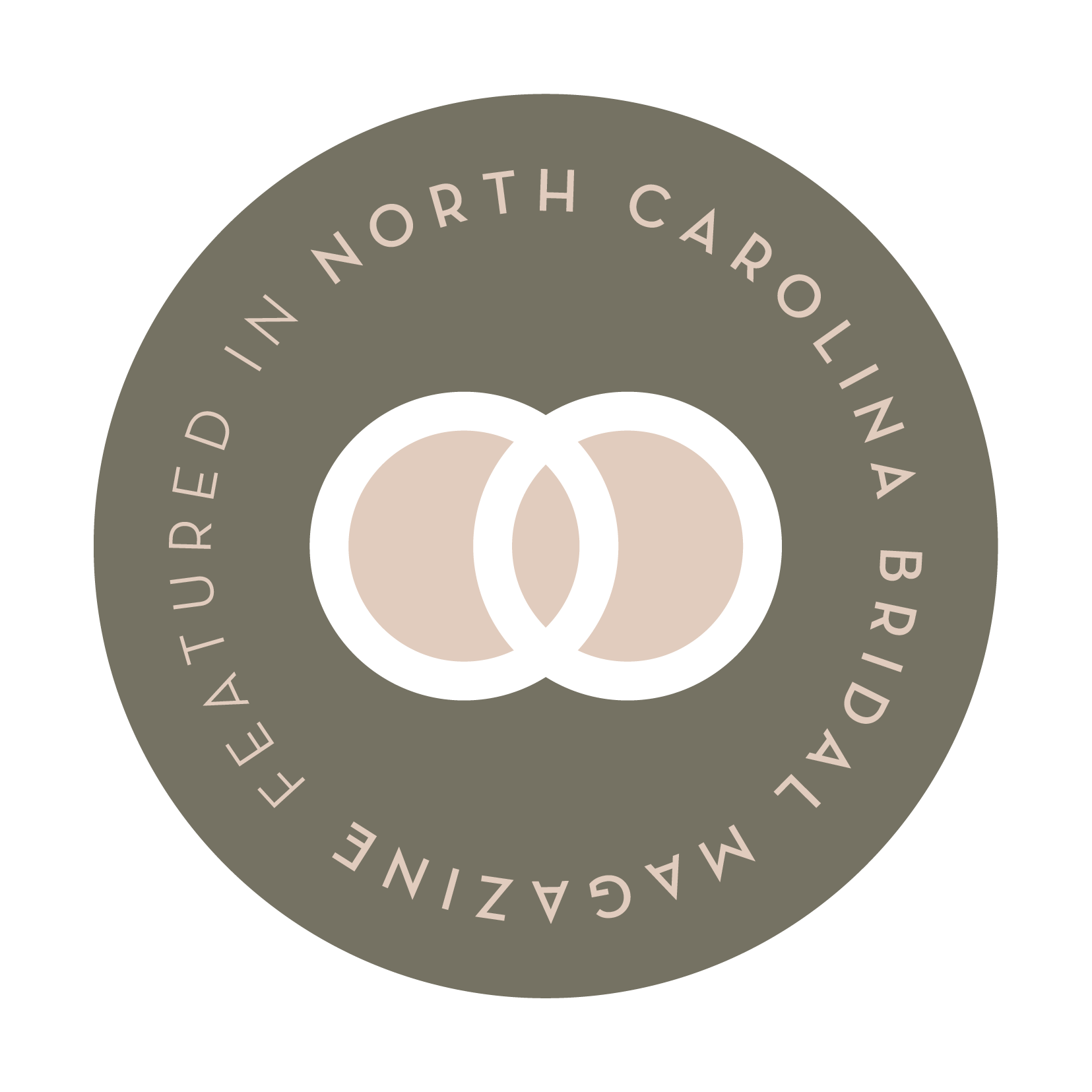 Logo with intertwined circles on a gray background, encircled by text reading "MAZING GALA, IN NORTH CAROLINA, BRIDAL, WEDDING, EVENT."