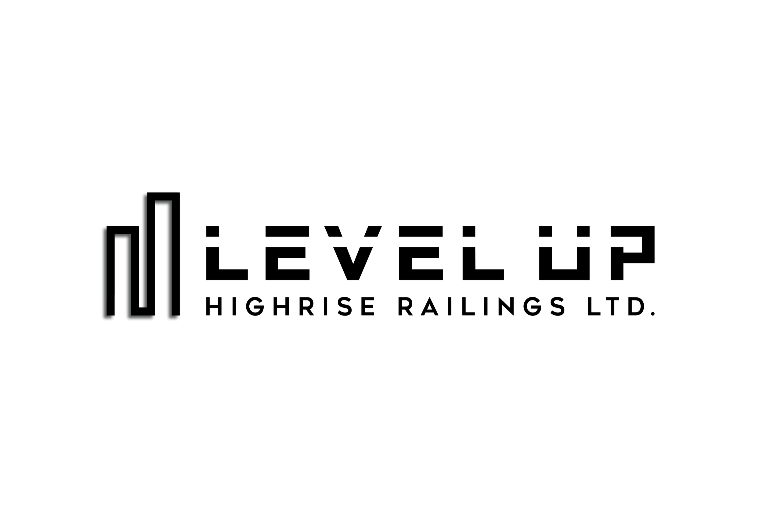Logo for Level Up Highrise Railings Ltd. featuring stylized vertical bars and the company name in a modern font.