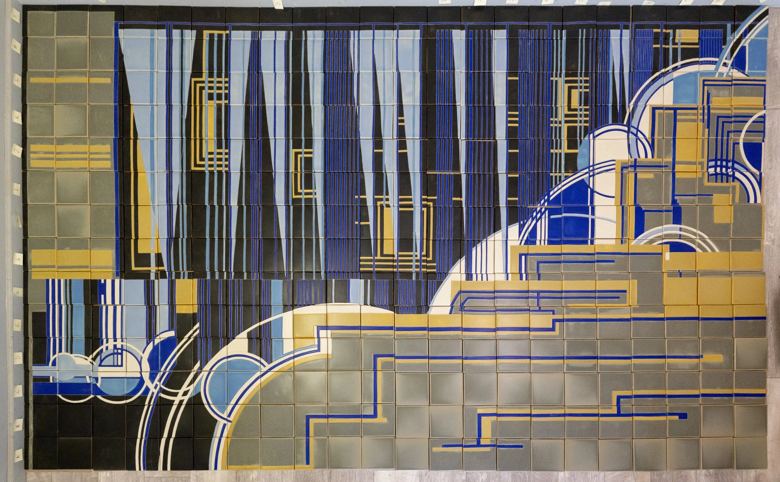 Waterfall Abstraction mural as seen in Motawi Tileworks before it was installed