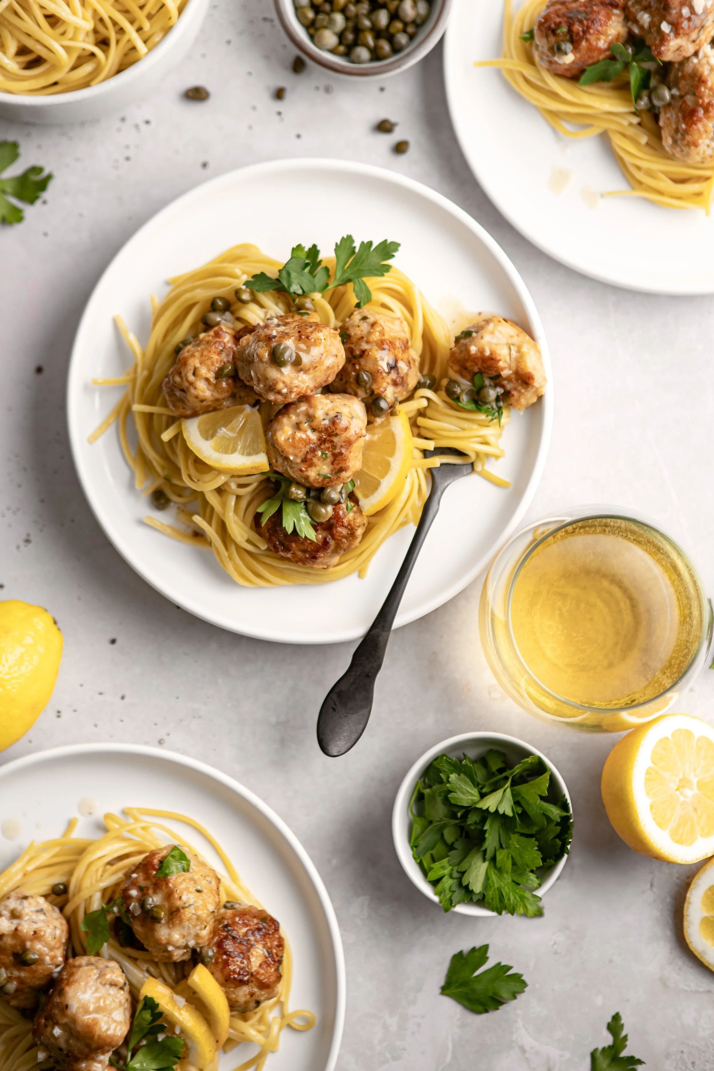 Recipe photography of chicken meatball piccata