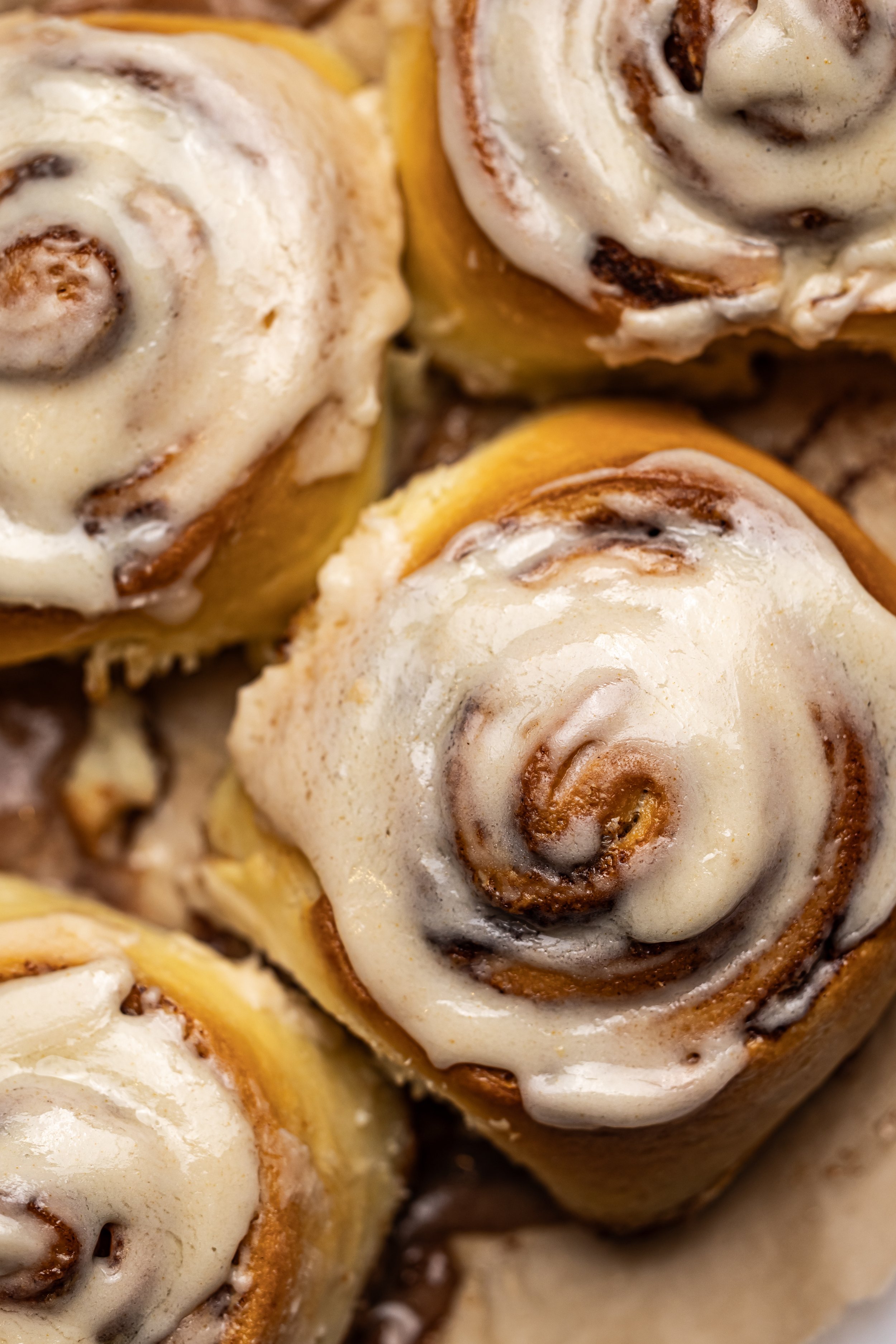 Close up image of brown butter cinnamon rolls