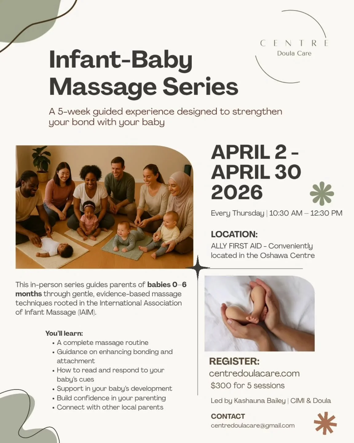 Parents of babies 0&ndash;6 months &mdash; this one is for you!💛 

Join me for a 5-week in-person Infant Massage Series designed to strengthen your bond with your baby while connecting with other parents in our community.

Learn gentle, evidence-bas