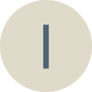 Letter "I" inside a circle on a round beige background.