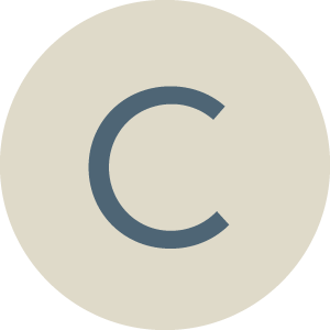 Letter C inside a circle on a beige background