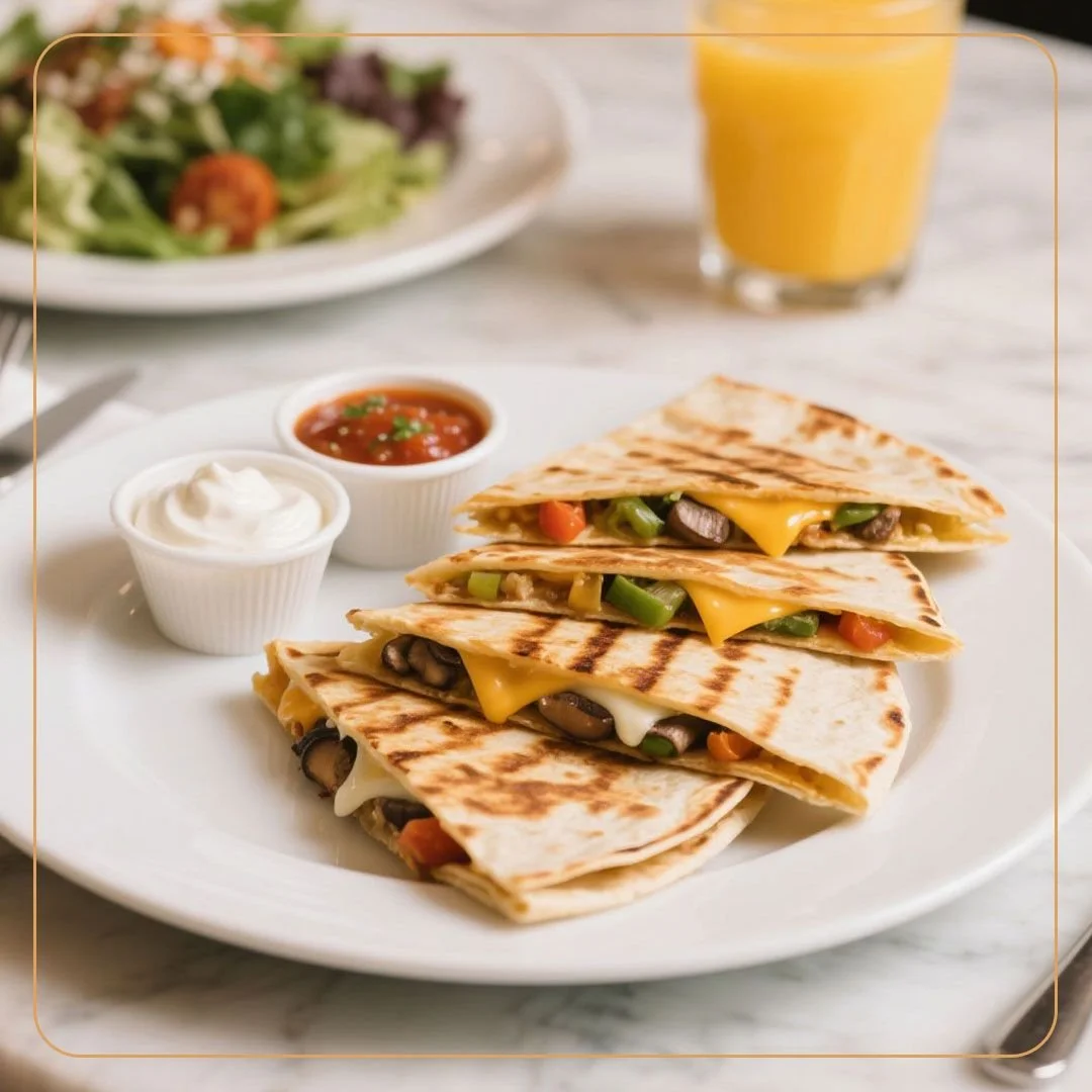 Craving something delicious? Our new Grilled Chicken Quesadilla is here! 🎉 It's packed with tender, seasoned grilled chicken and a gooey double-cheese blend of cheddar and mozzarella. Served fresh with a side of crisp mixed greens, cool sour cream, 