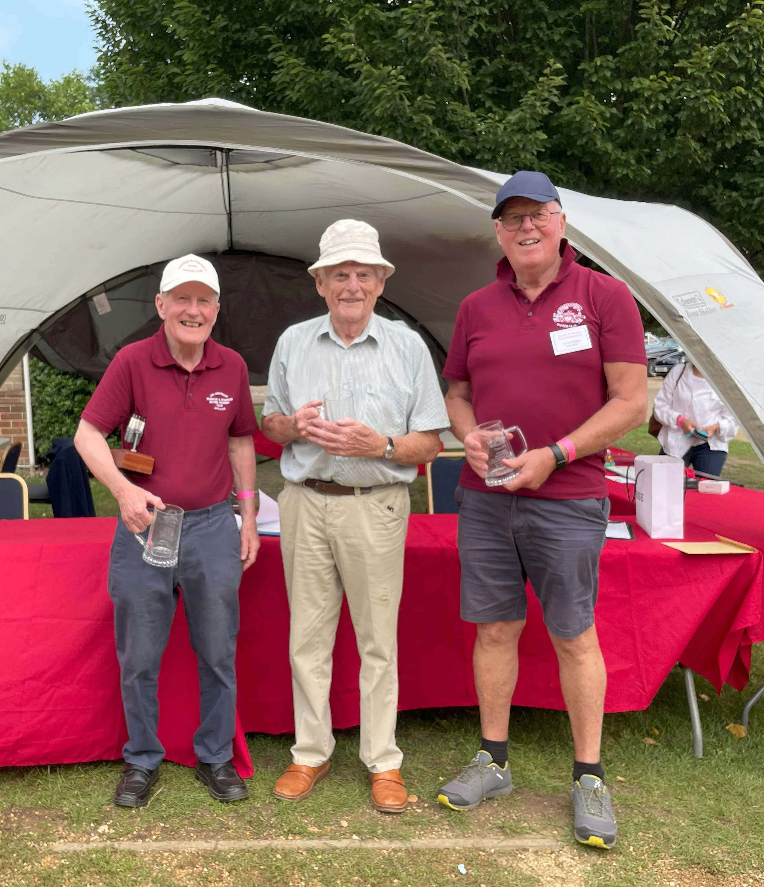 Terry Reynolds, Nigel Randall, Gareth Phillips: our Founder/Early members with their commemorative tankards