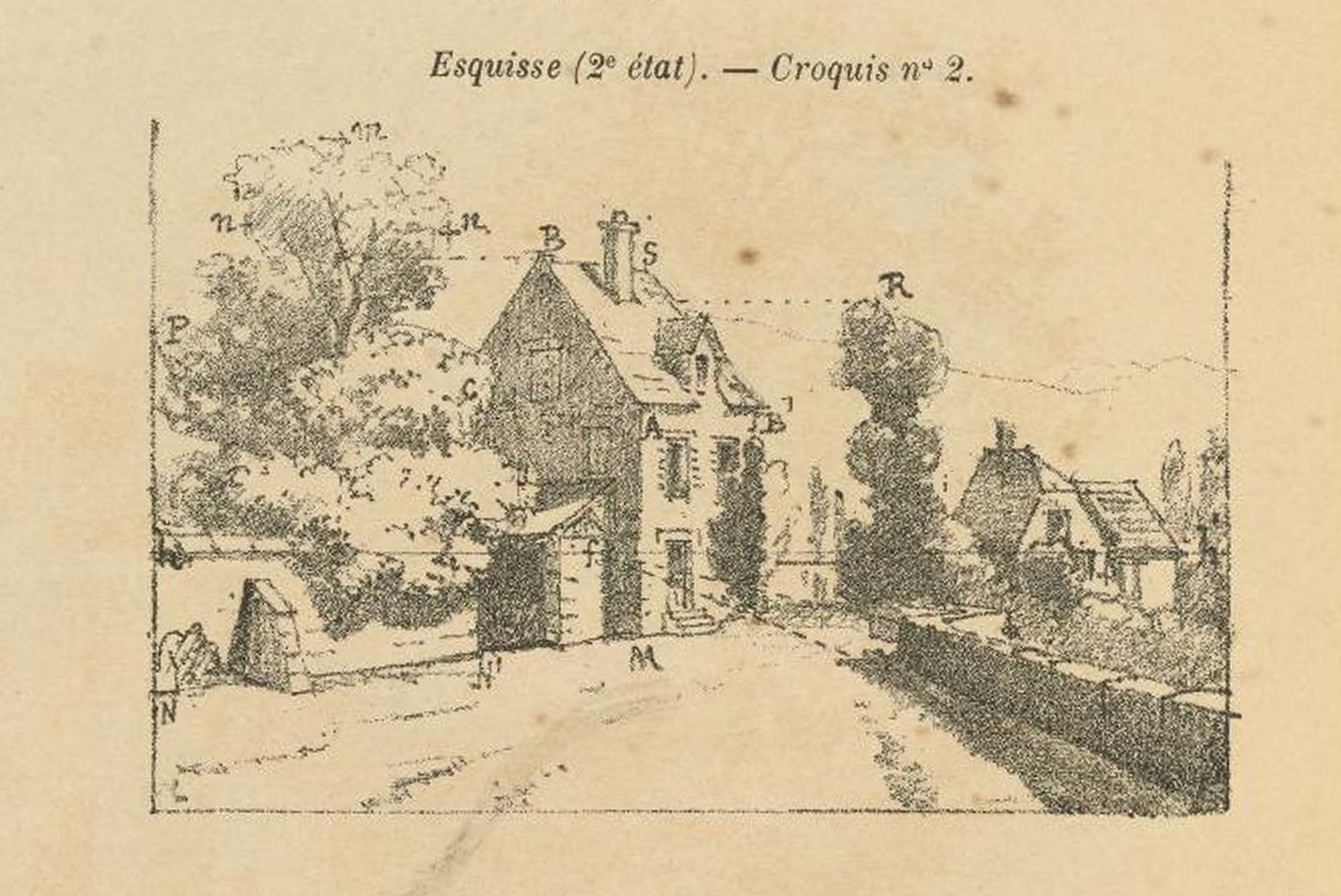 pencil drawing of step 2 for architectural drawing of a house in perspective.