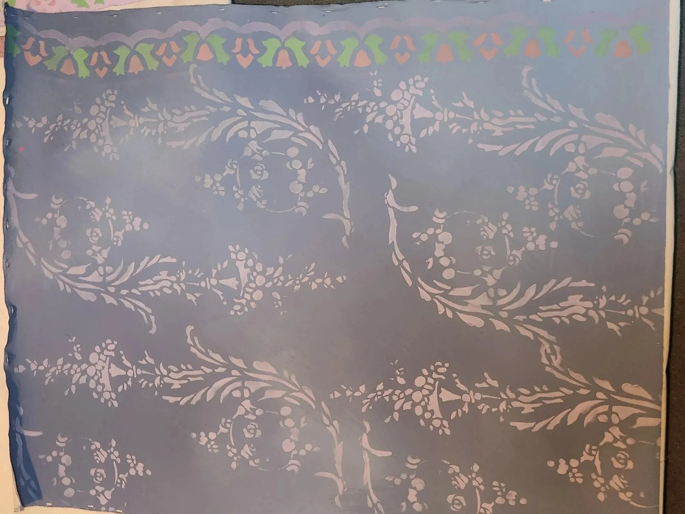 Class Work Repeating Stencil On Painted 4'x5' Muslin 