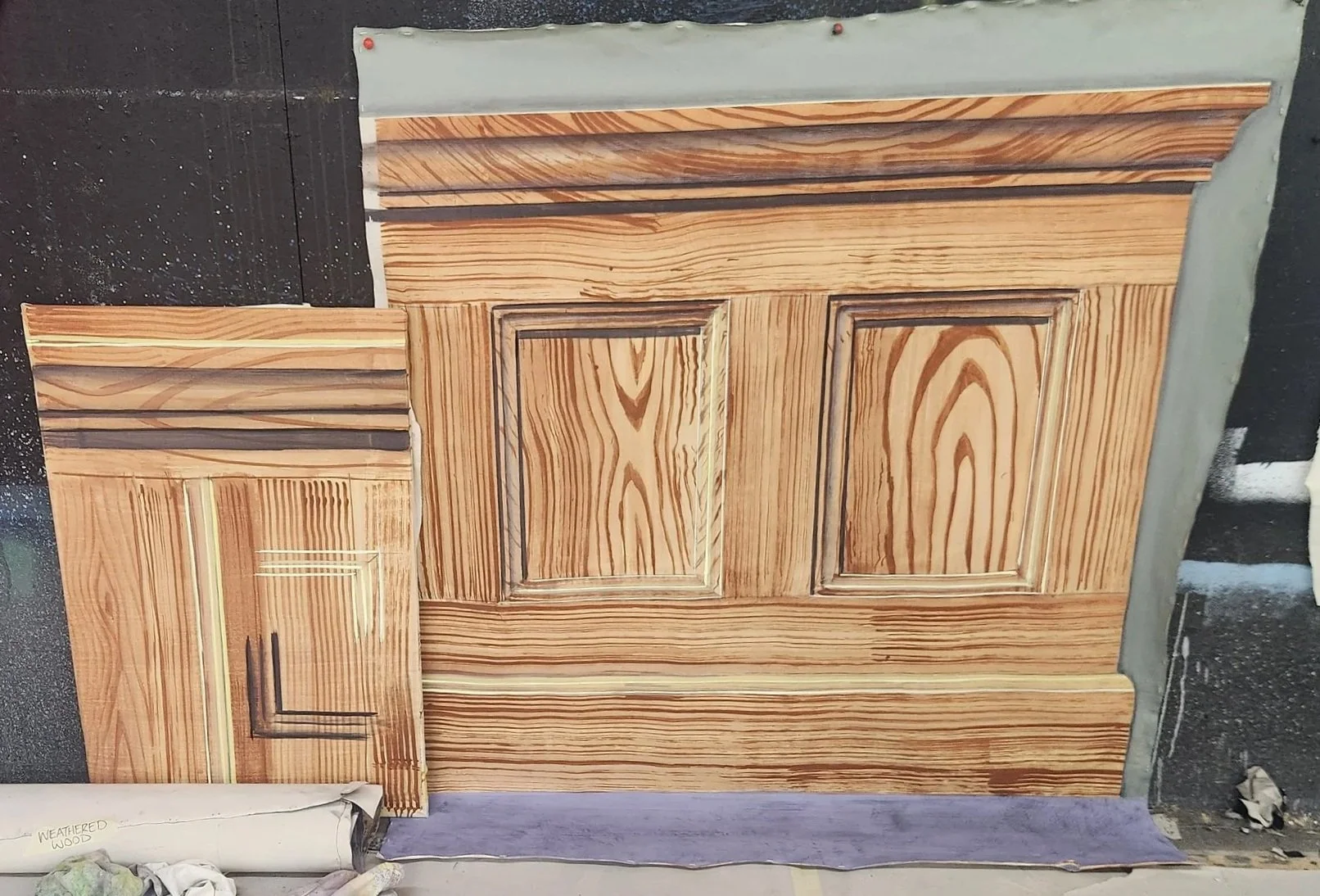 Class Work Fancy Wood With Light and Shadow Details Painted On 4'x8' Muslin 