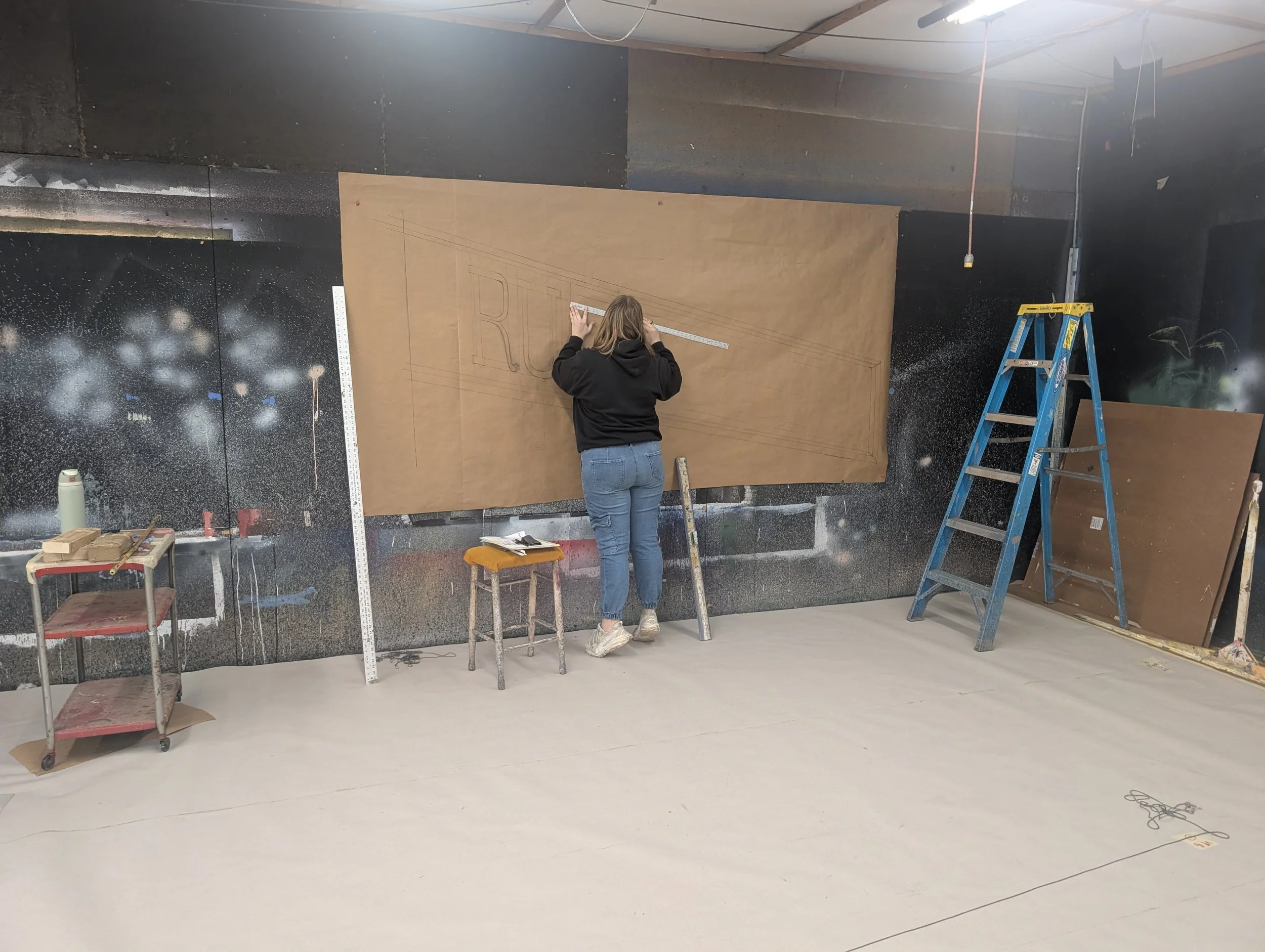 Hasting Pudding 177: Salooney Tunes Drafting Out A Sign In Perspective For One Of The Drops 