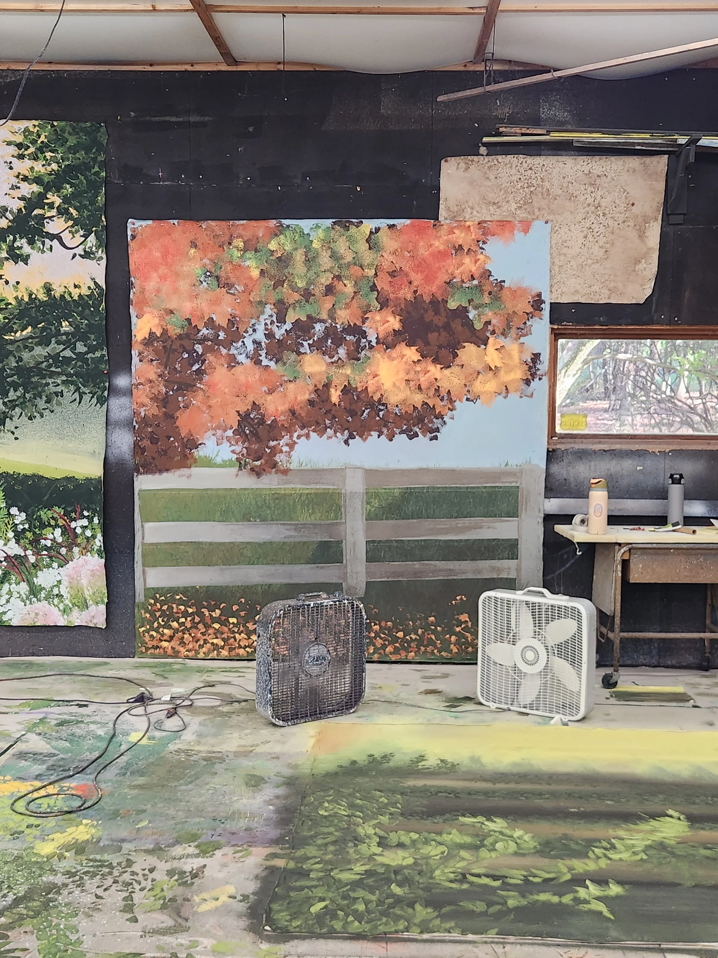 Class Work Leaf Stamp, Leaf Texture Roller, Feather Duster For Grass Texture 6'x8' Painted Muslin