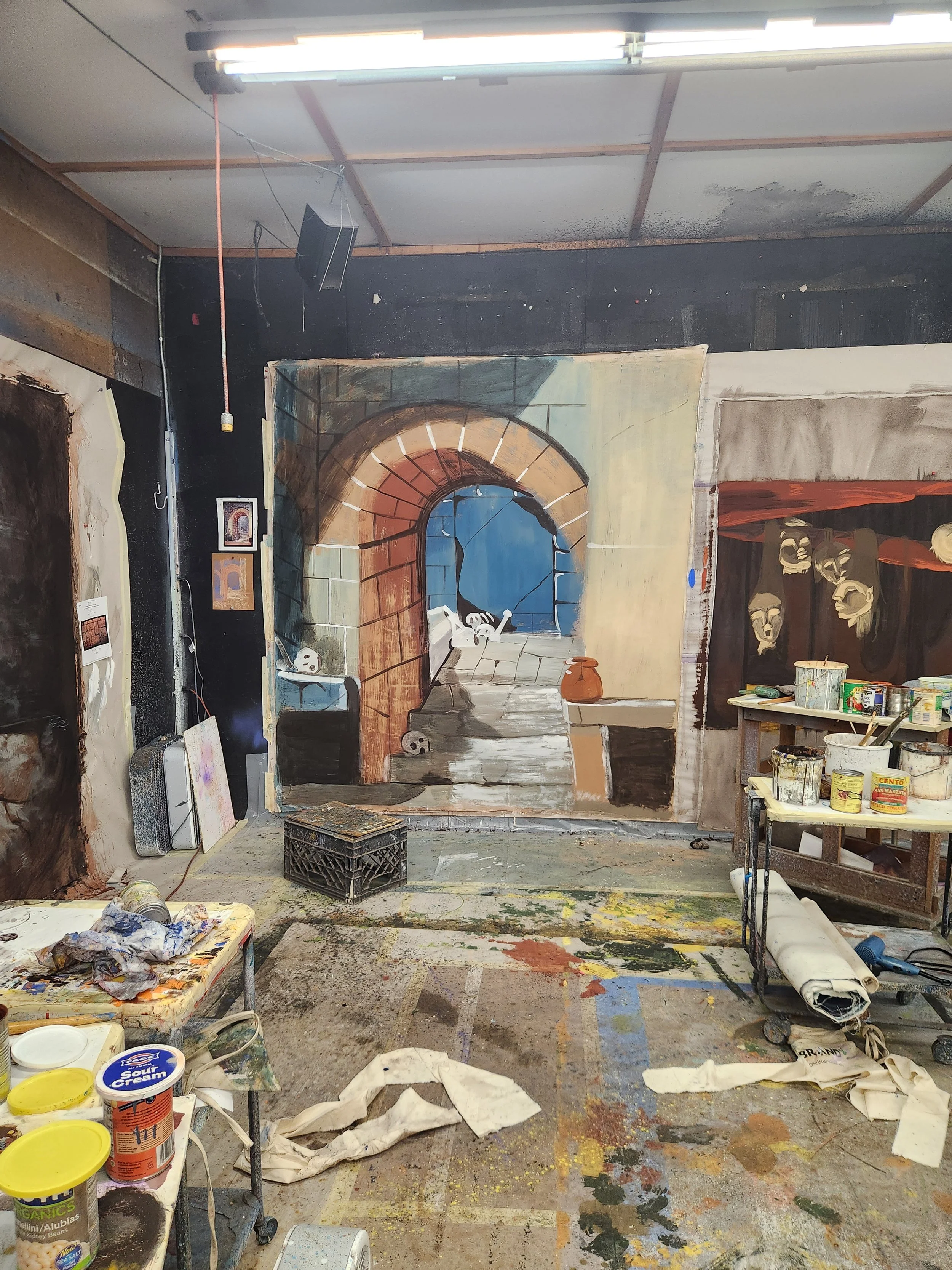 Class Work Painted Sized 5'x8' Muslin With Dry Pigment