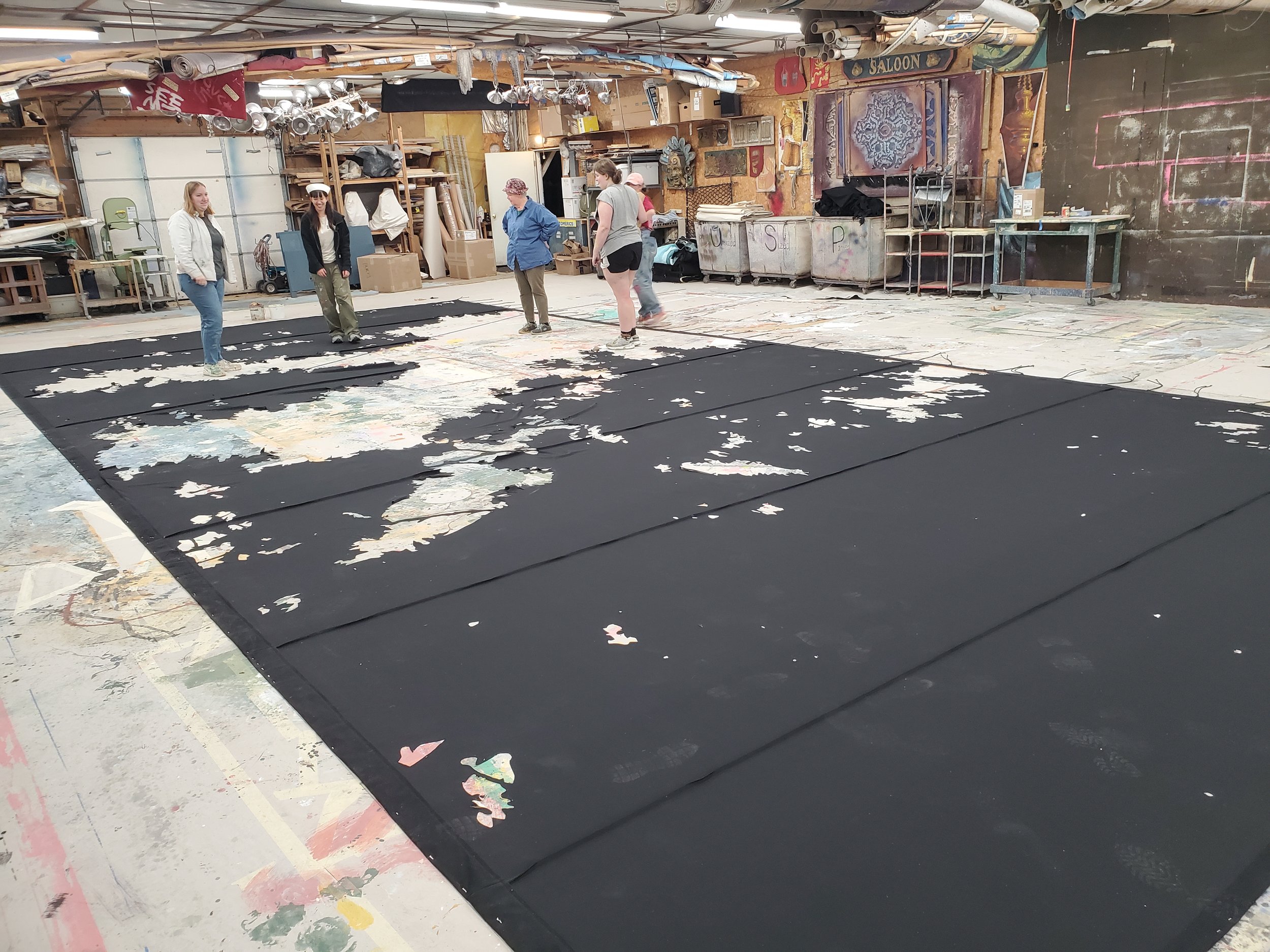 American Repertory Theatre- Black Velor Tree Cutout and Hot Glued Black Netting 