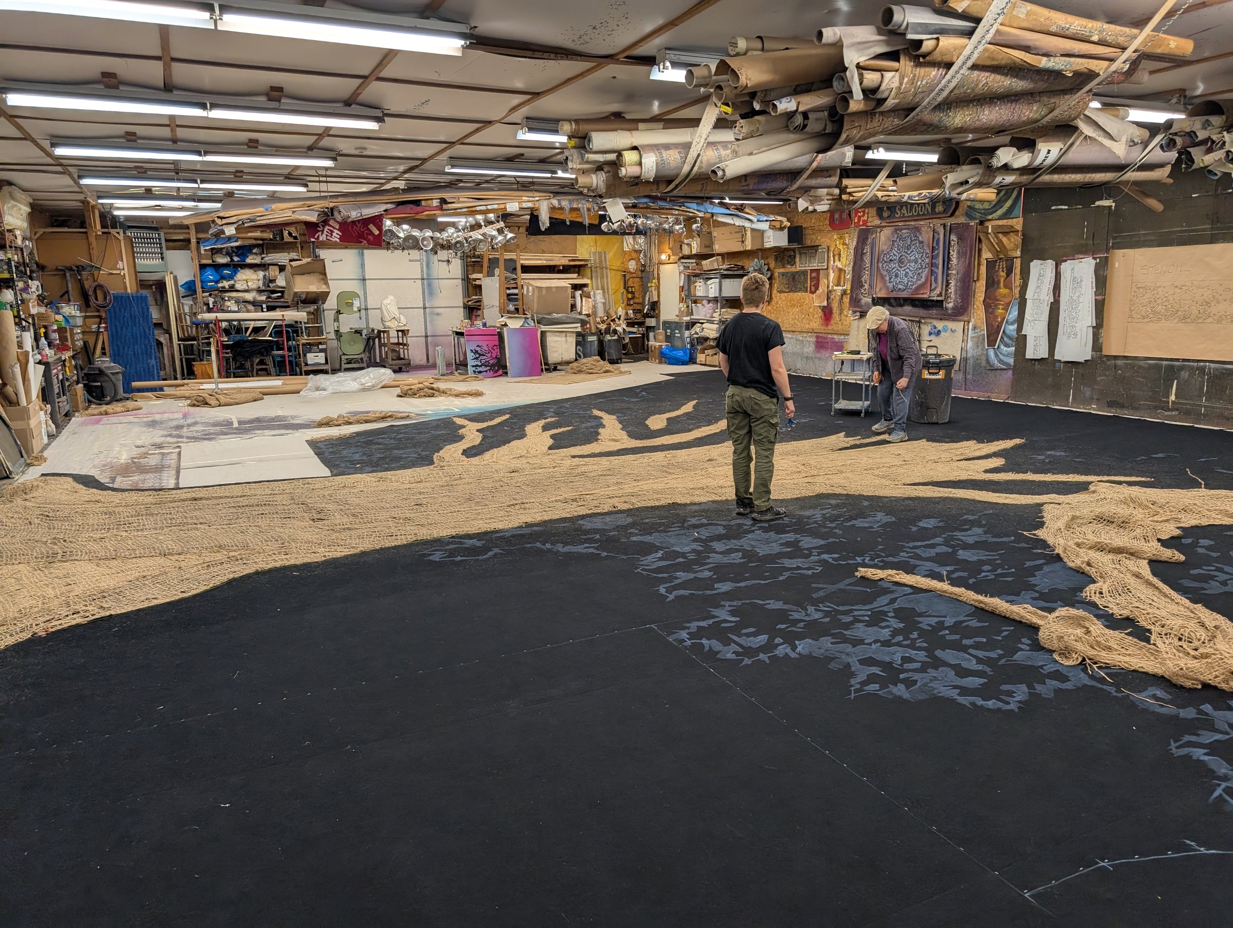 Austin City Ballet- Black Velor With Erosion Cloth As The Tree Trunk And Cutouts For The Leaves With Hot Glued Black Netting To The Back Of The Cutouts