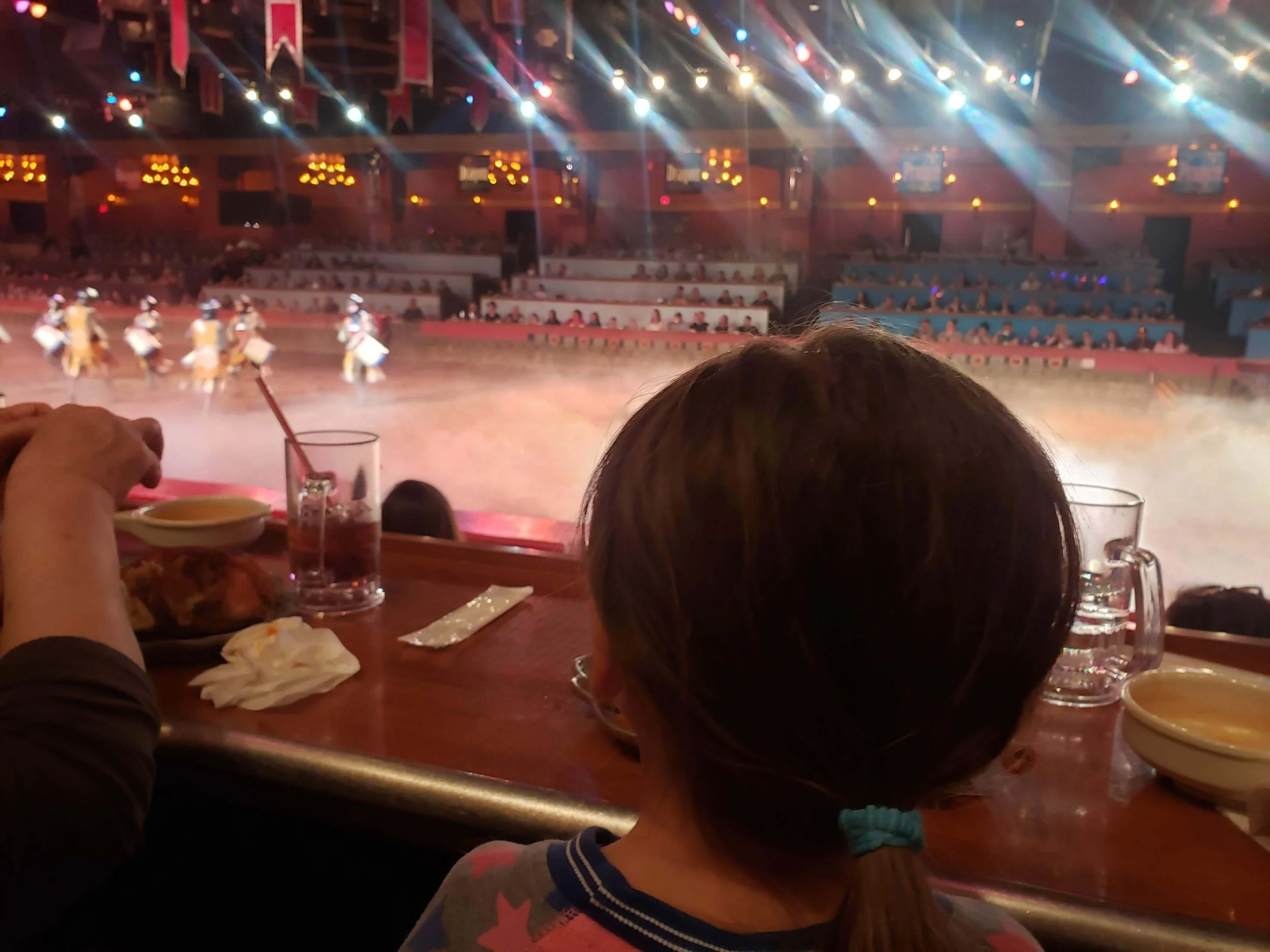 Medieval knights and horses performing at Tournament of Kings inside Excalibur Las Vegas