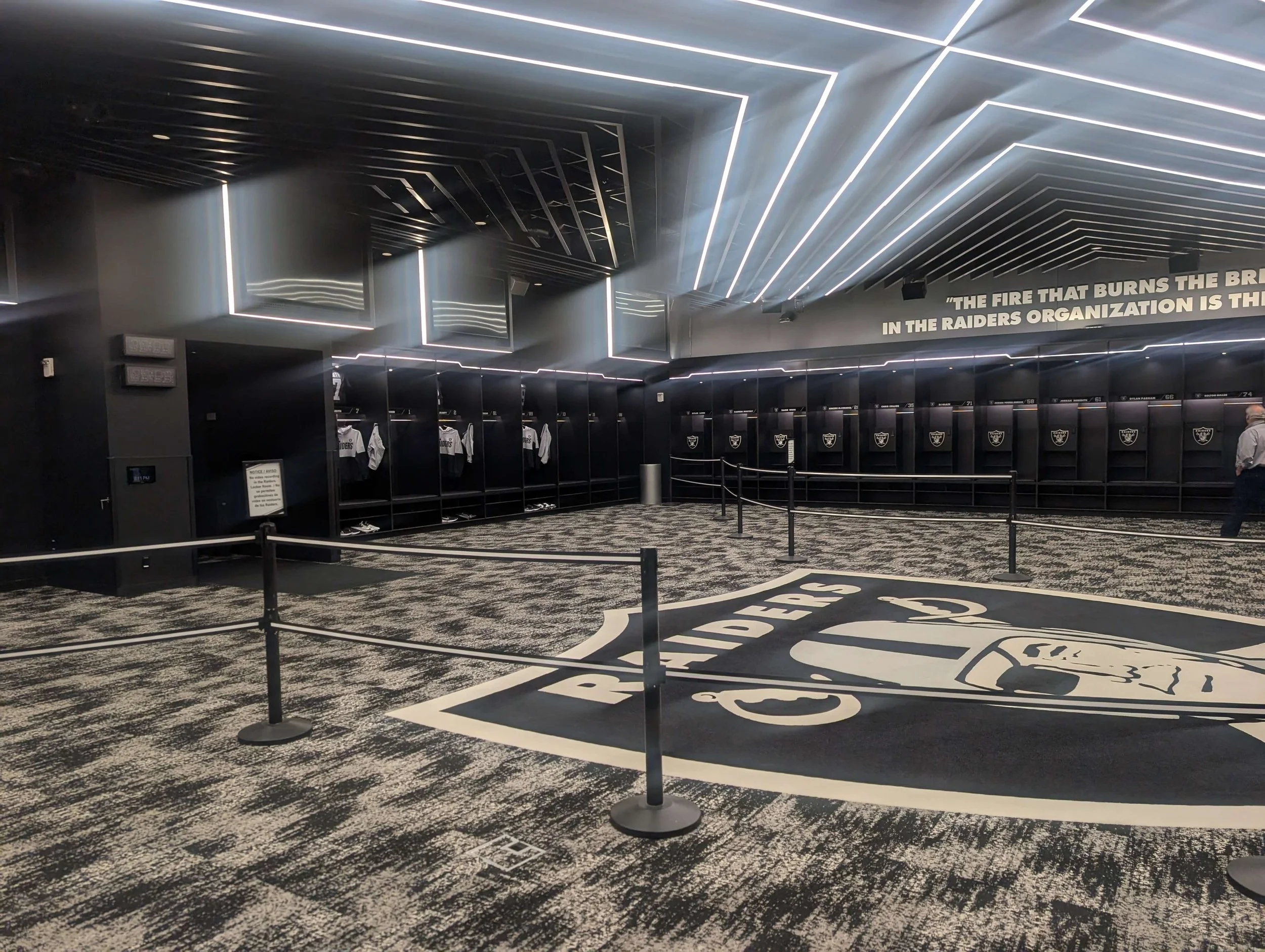 Las Vegas Raiders locker room inside Allegiant Stadium during a behind-the-scenes tour