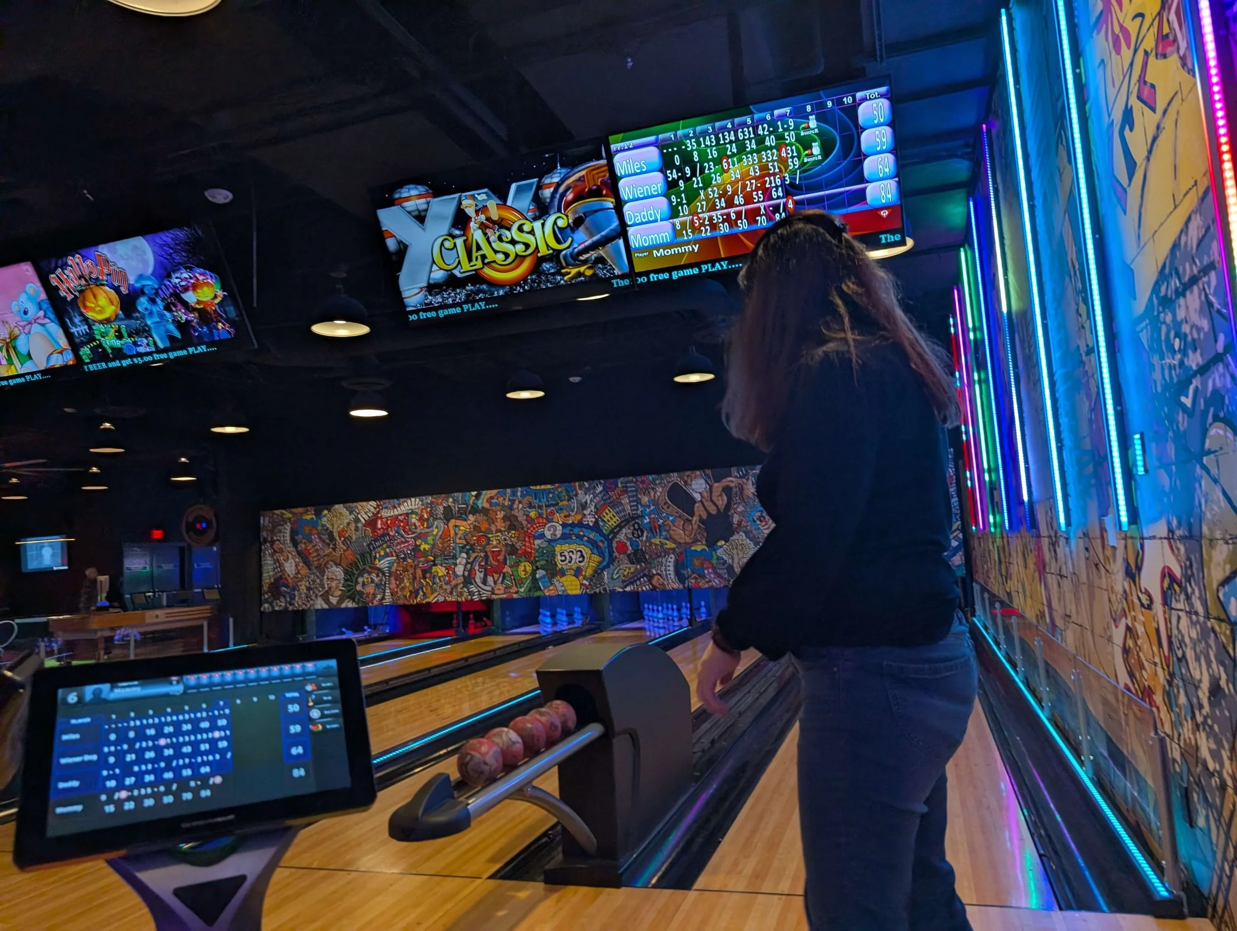 Duckpin bowling lanes at The Cove Bar and Arcade inside Treasure Island Las Vegas