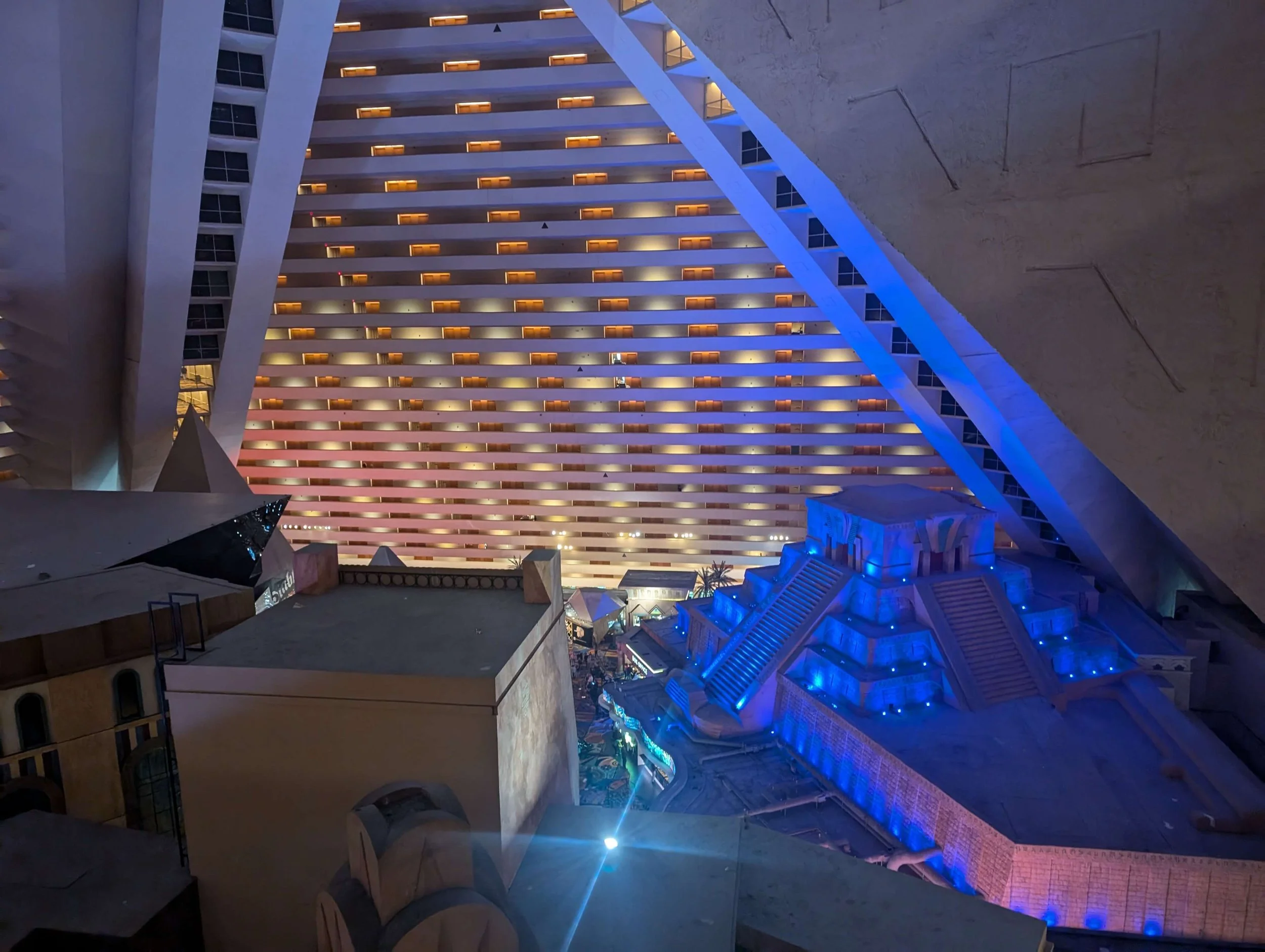 Interior of the Luxor pyramid hotel in Las Vegas showing the diagonal inclinator.