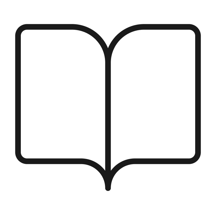 Open book icon in black outline on a transparent background.