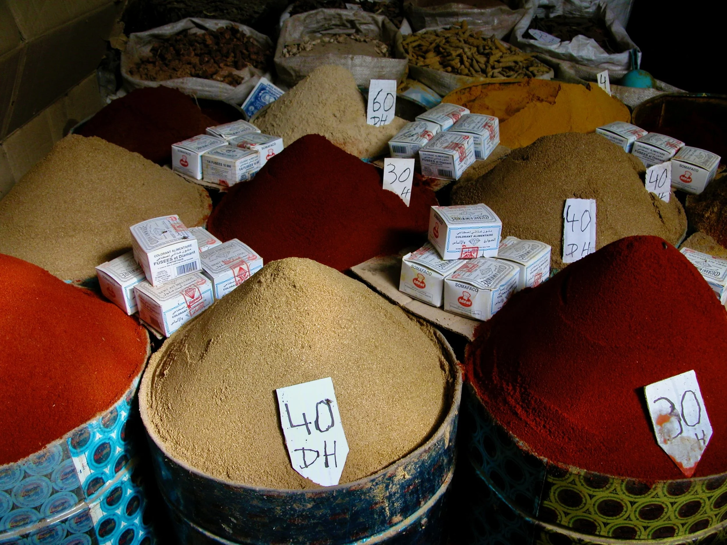 Spices for sale in a Moroccan market