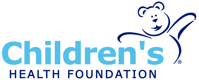 Logo of Children's Health Foundation with a teddy bear illustration in blue and light blue text.