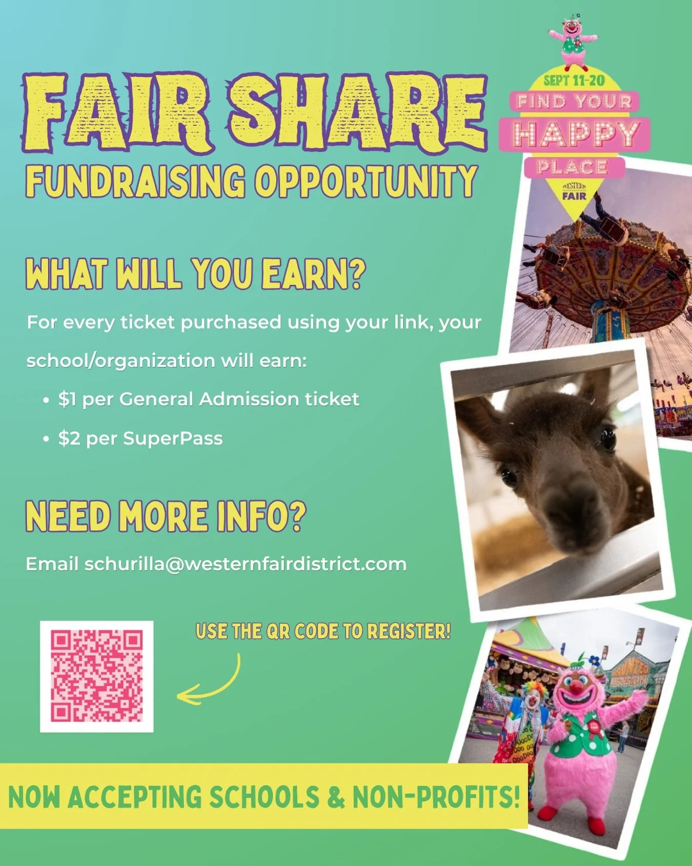 🎡 Big news, Southwestern Ontario! 
Your school or organization can EARN MONEY while sending your community to the Western Fair this September! 
Through our Fair Share Fundraiser, every ticket sold puts dollars back into your cause. Registration clos