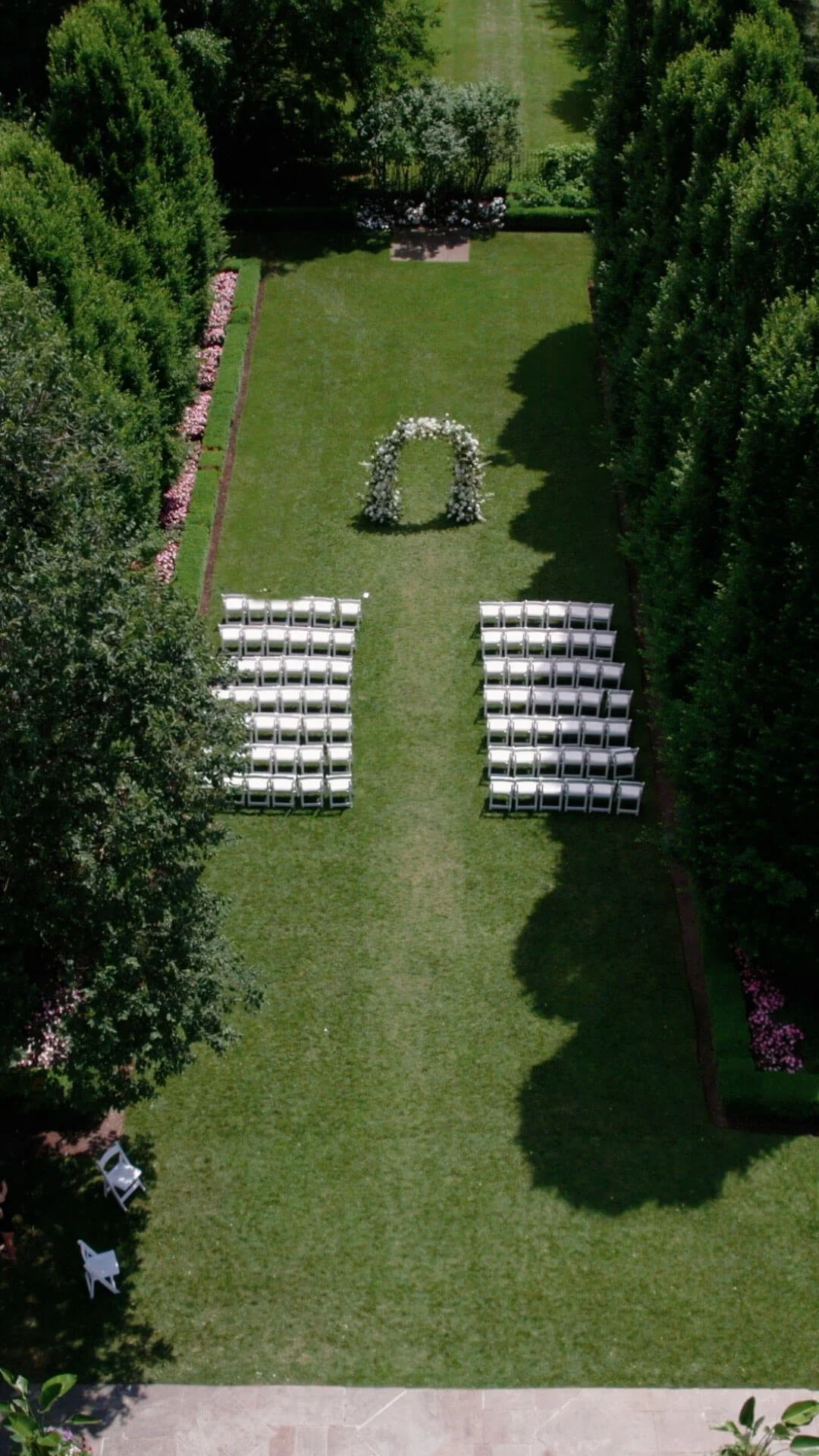 aerial drone shot of ceremony setup