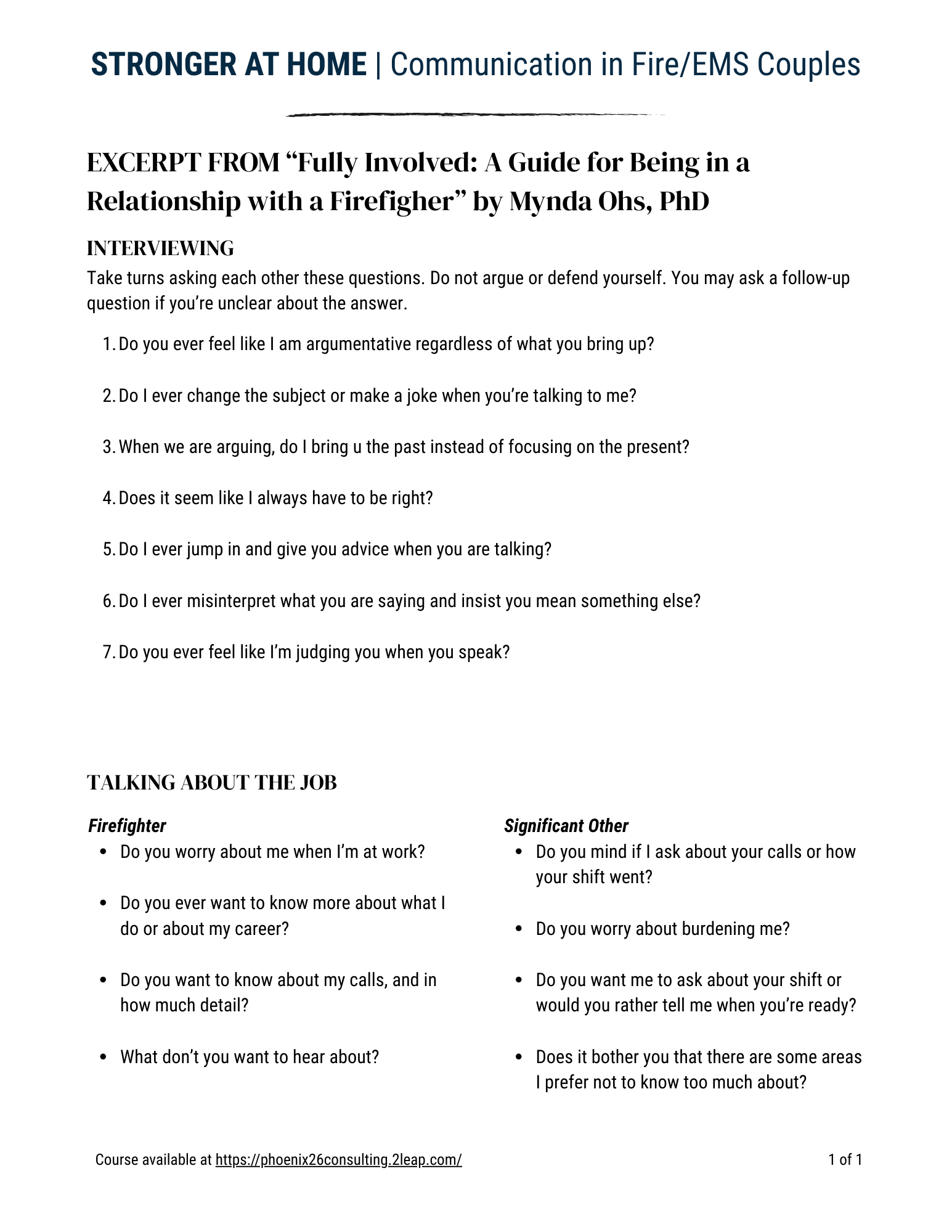 Questions for couples to relearn each other from Fully Involved book.