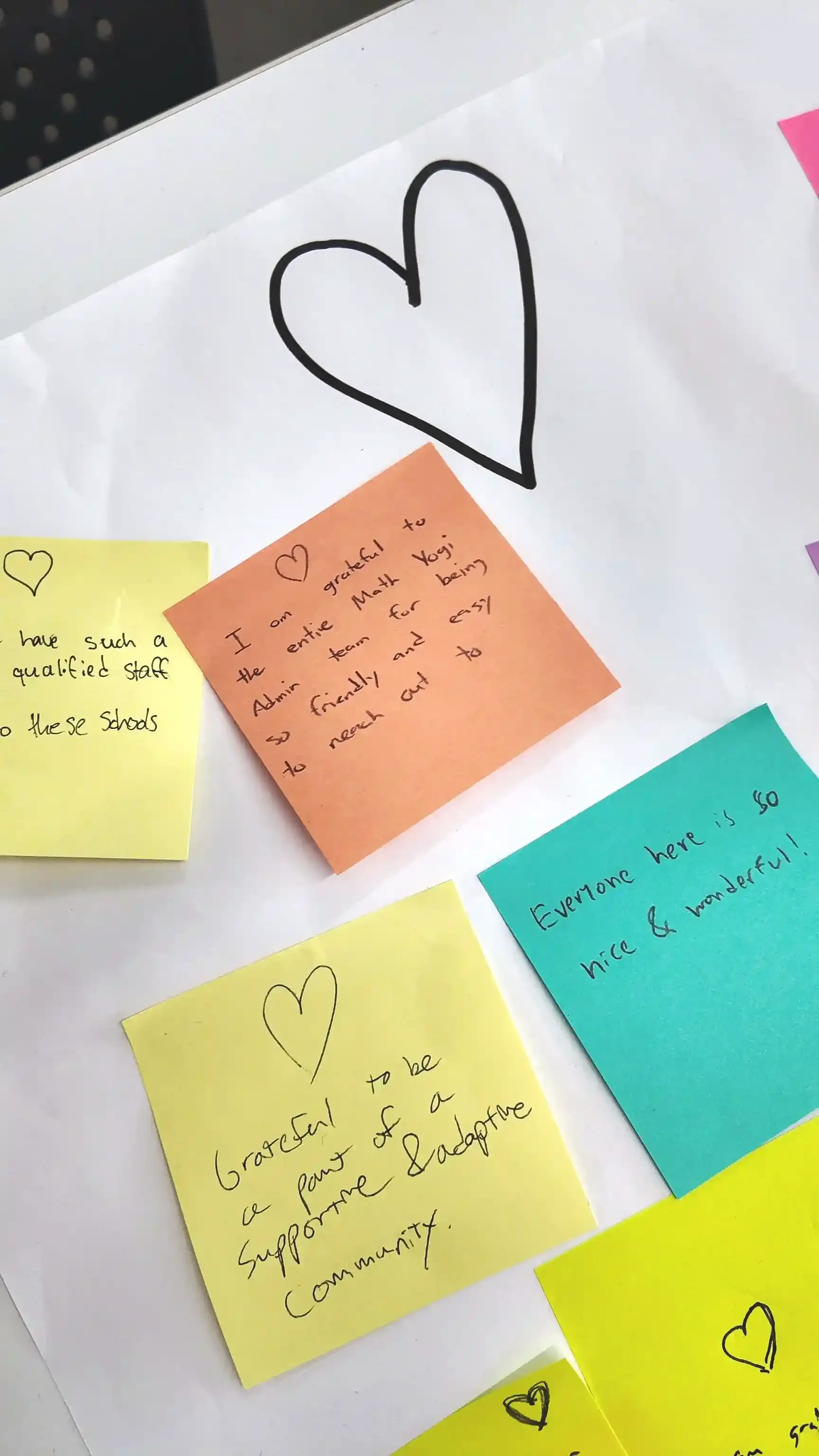 Personalized notes expressing gratitude to the dedicated Math Yogis team